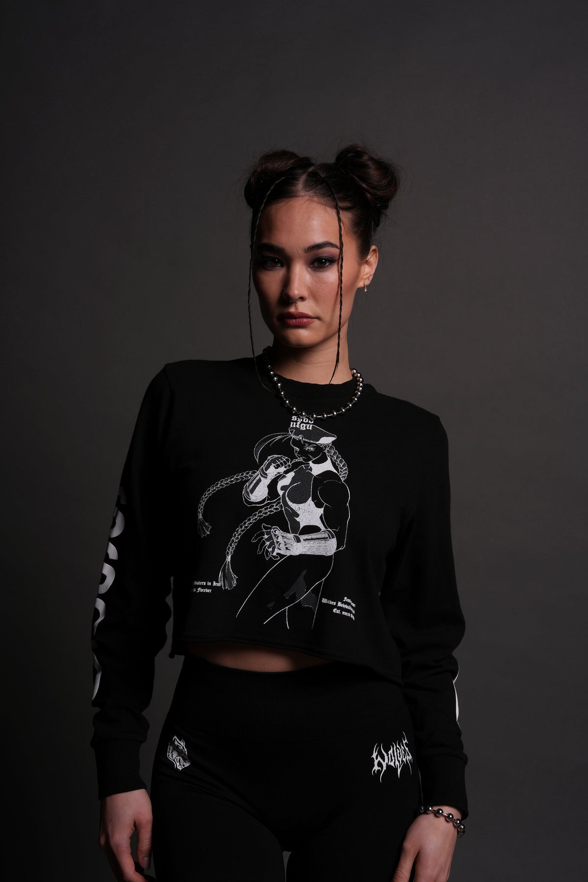 Fighter "Premium" (Cropped) L/S Tee in Black - imagem 2