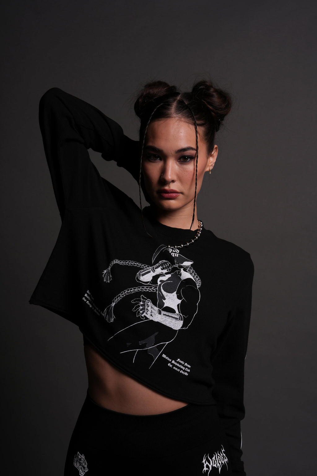Fighter "Premium" (Cropped) L/S Tee in Black - imagem 4