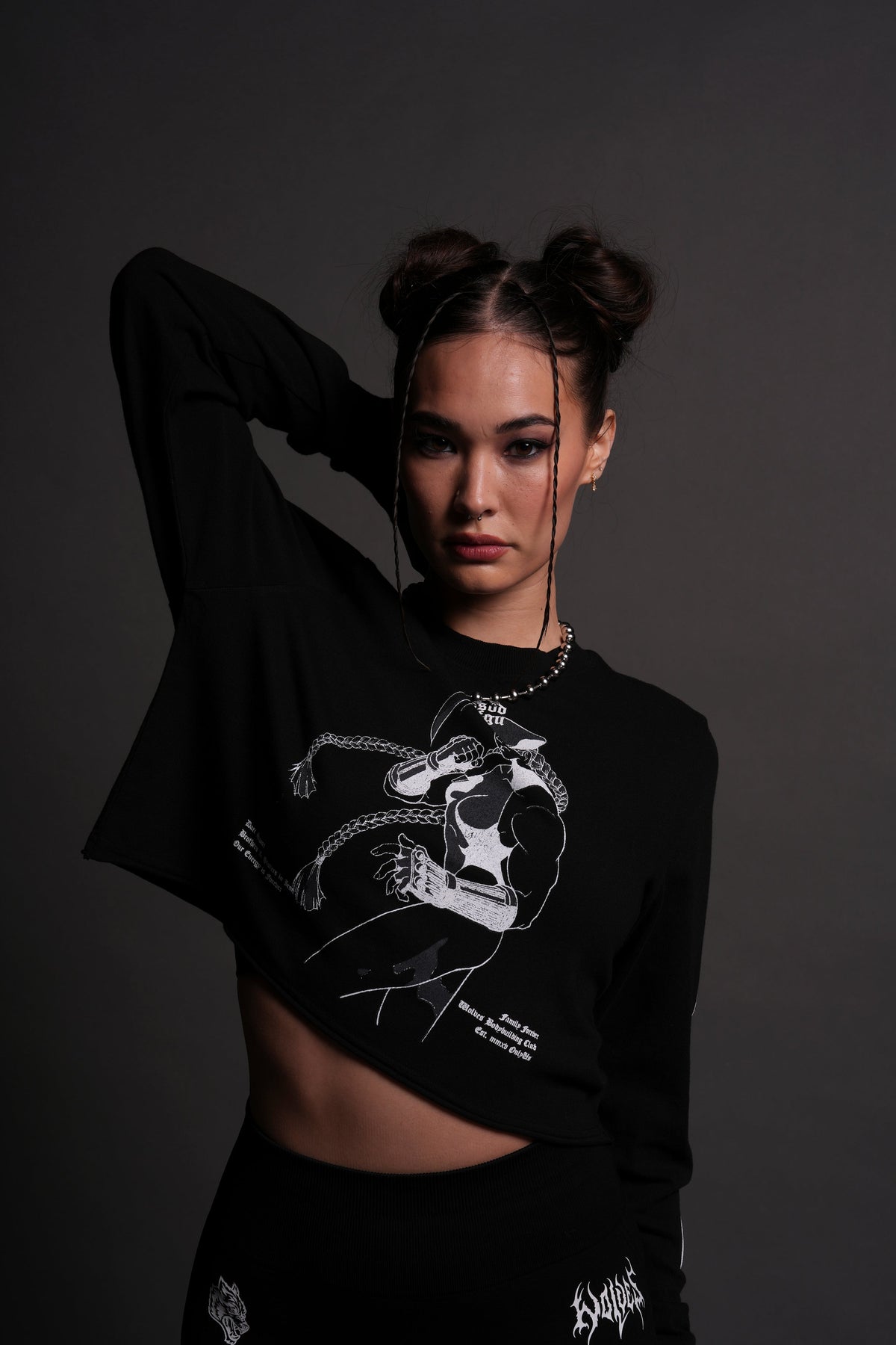 Fighter "Premium" (Cropped) L/S Tee in Black - imagem 4