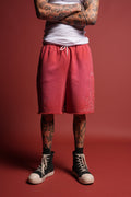 Sashiko Webs Grunge Brock Sweat Short in Roman Red Sun Fade - imagem 1