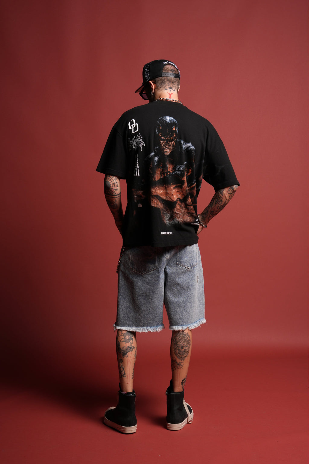 Devil In The Flames Side-By-Side Series Premium Oversized Tee in Black