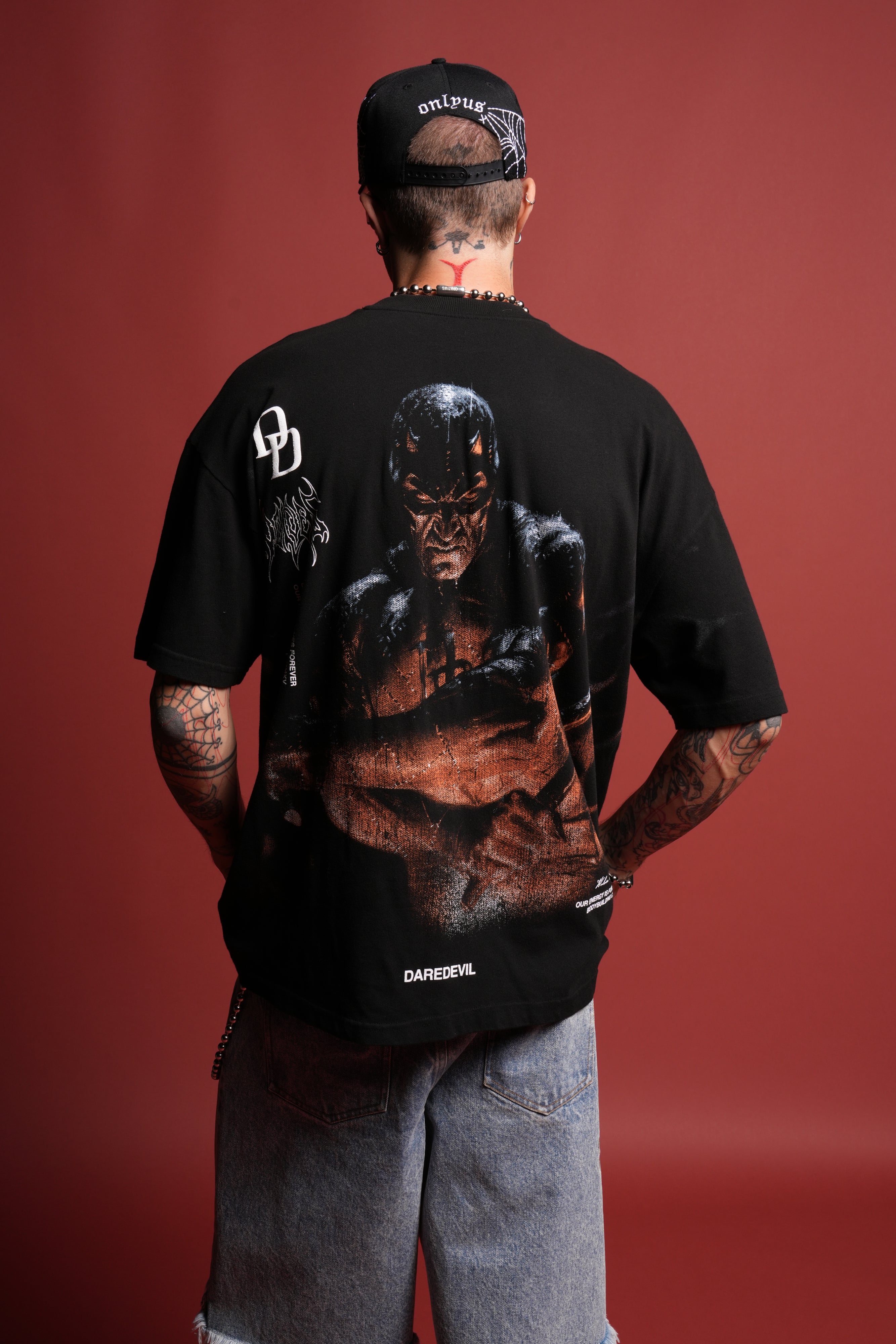 Devil In The Flames Side-By-Side Series Premium Oversized Tee in Black