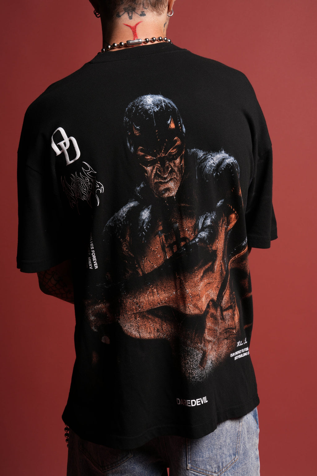 Devil In The Flames Side-By-Side Series Premium Oversized Tee in Black
