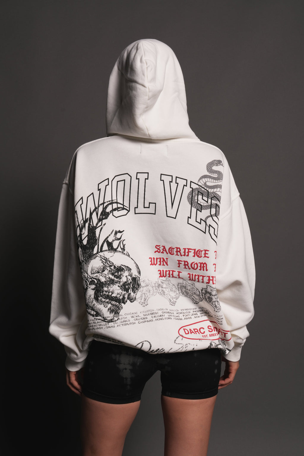 Flame Skull Pierce Hoodie in Cream — imagem 10