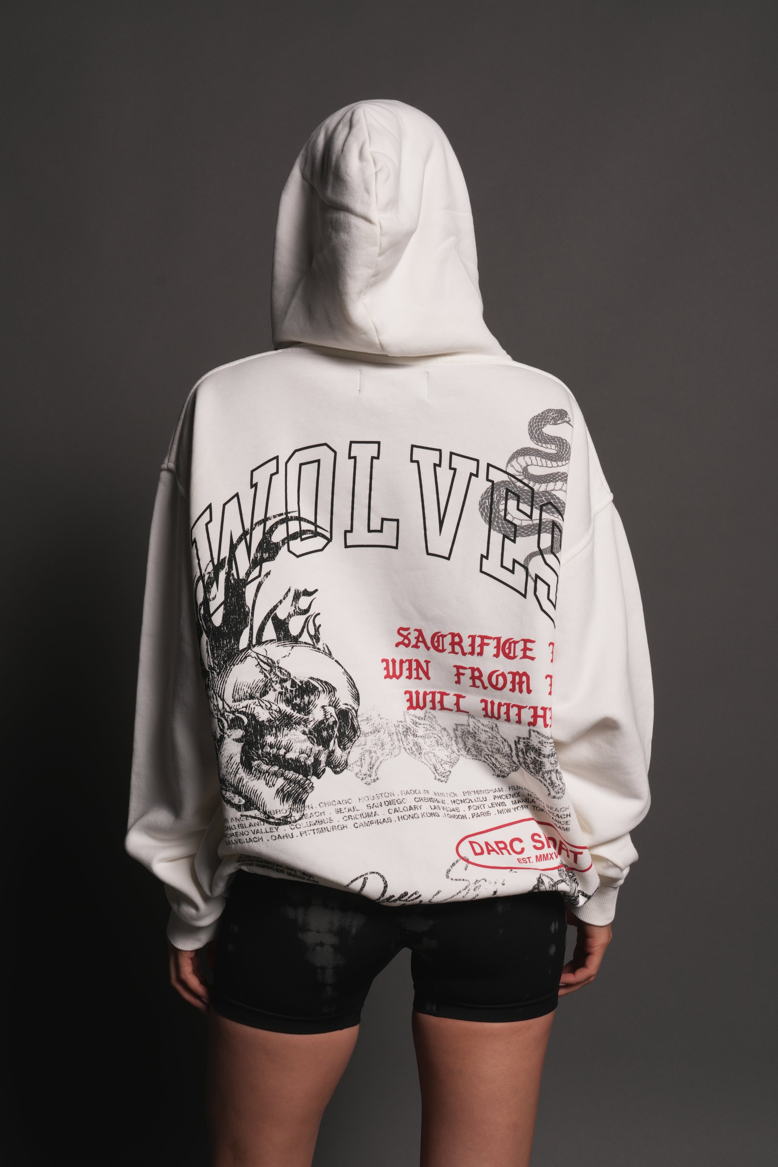 Flame Skull Pierce Hoodie in Cream — imagem 10