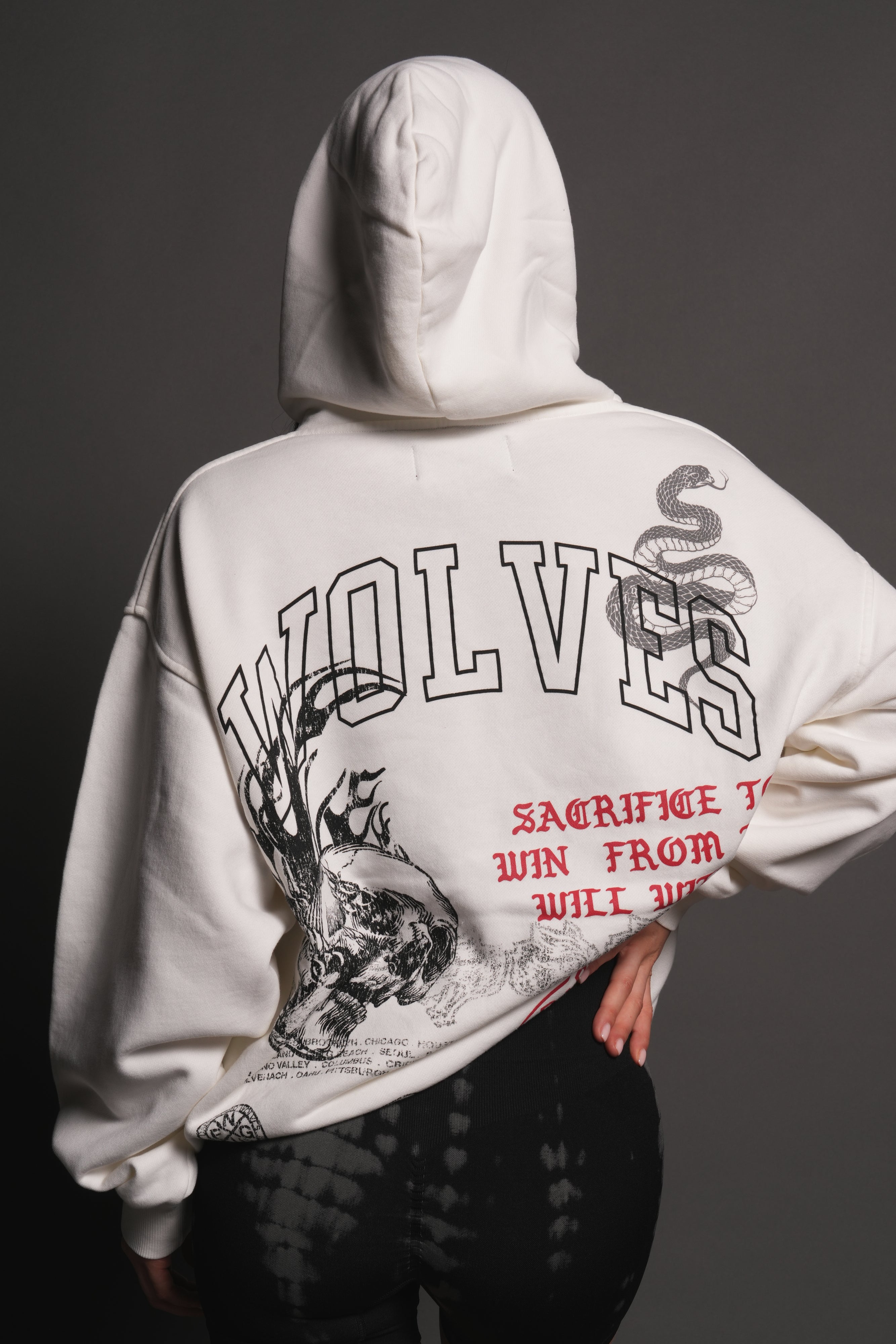 Flame Skull Pierce Hoodie in Cream — imagem 14