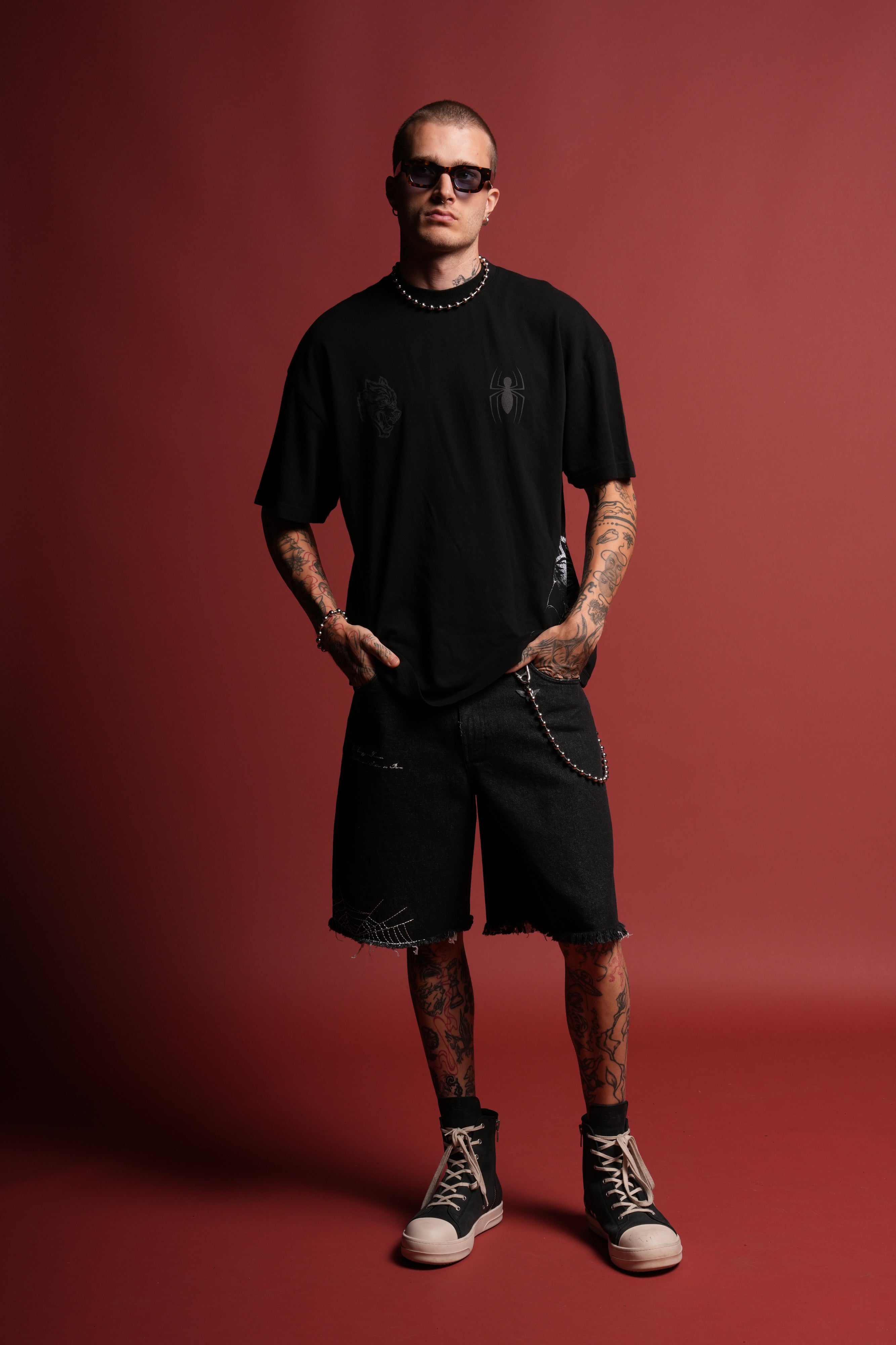 Sashiko Webs Ash Denim Jean Short in Black