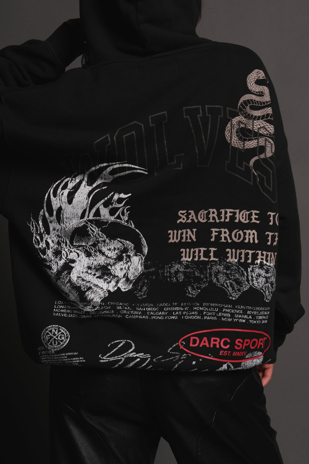 Flame Skull Pierce Hoodie in Black — imagem 14