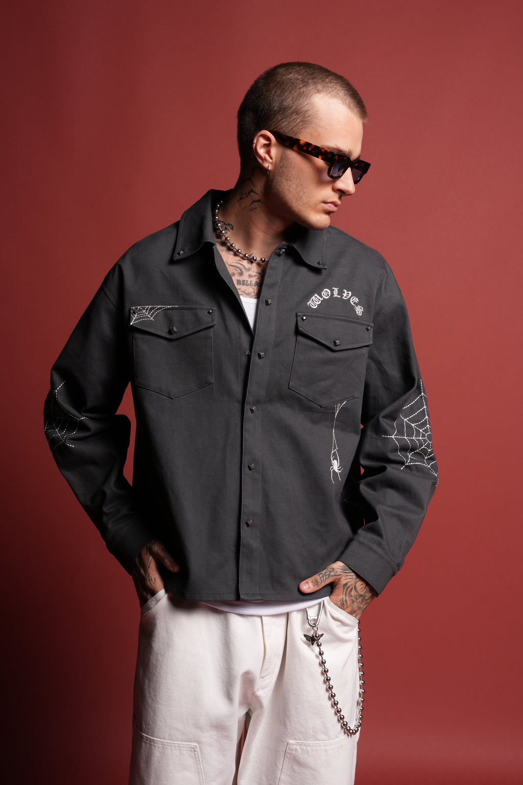 Sashiko Webs Winslow Shirt Jacket in Norse Blue
