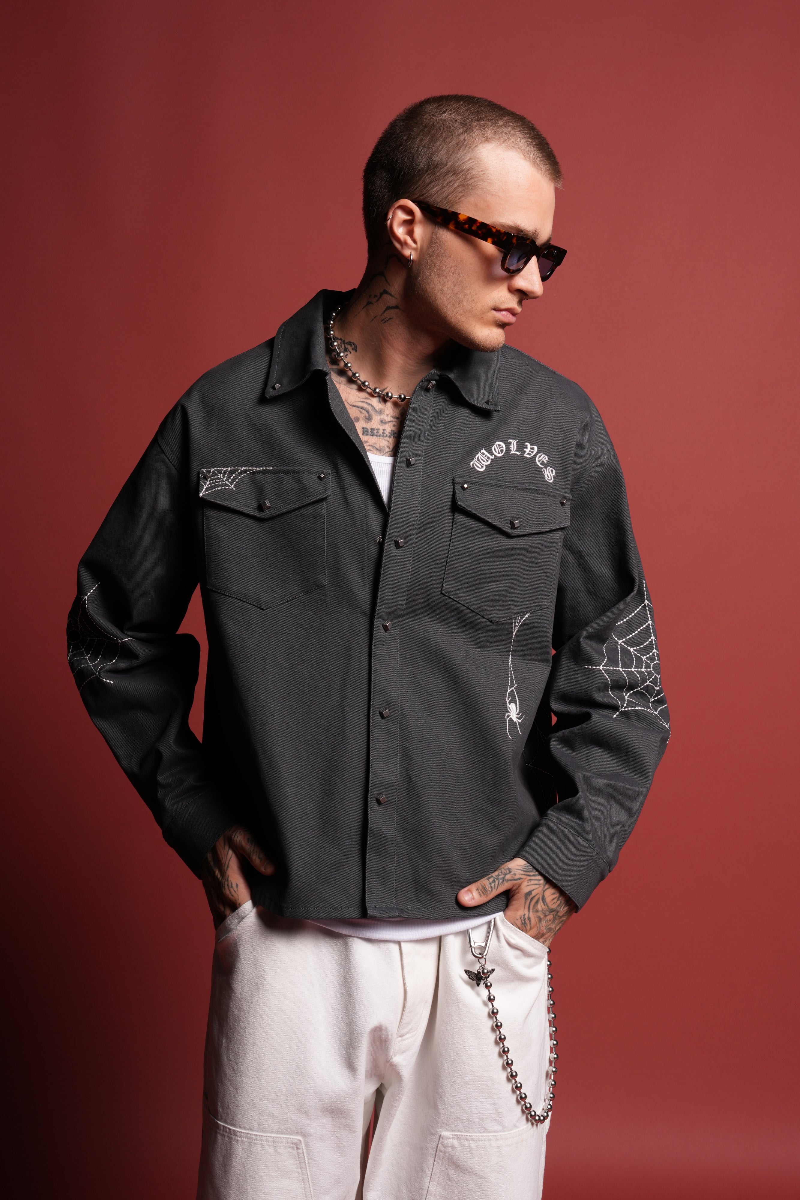 Sashiko Webs Winslow Shirt Jacket in Norse Blue