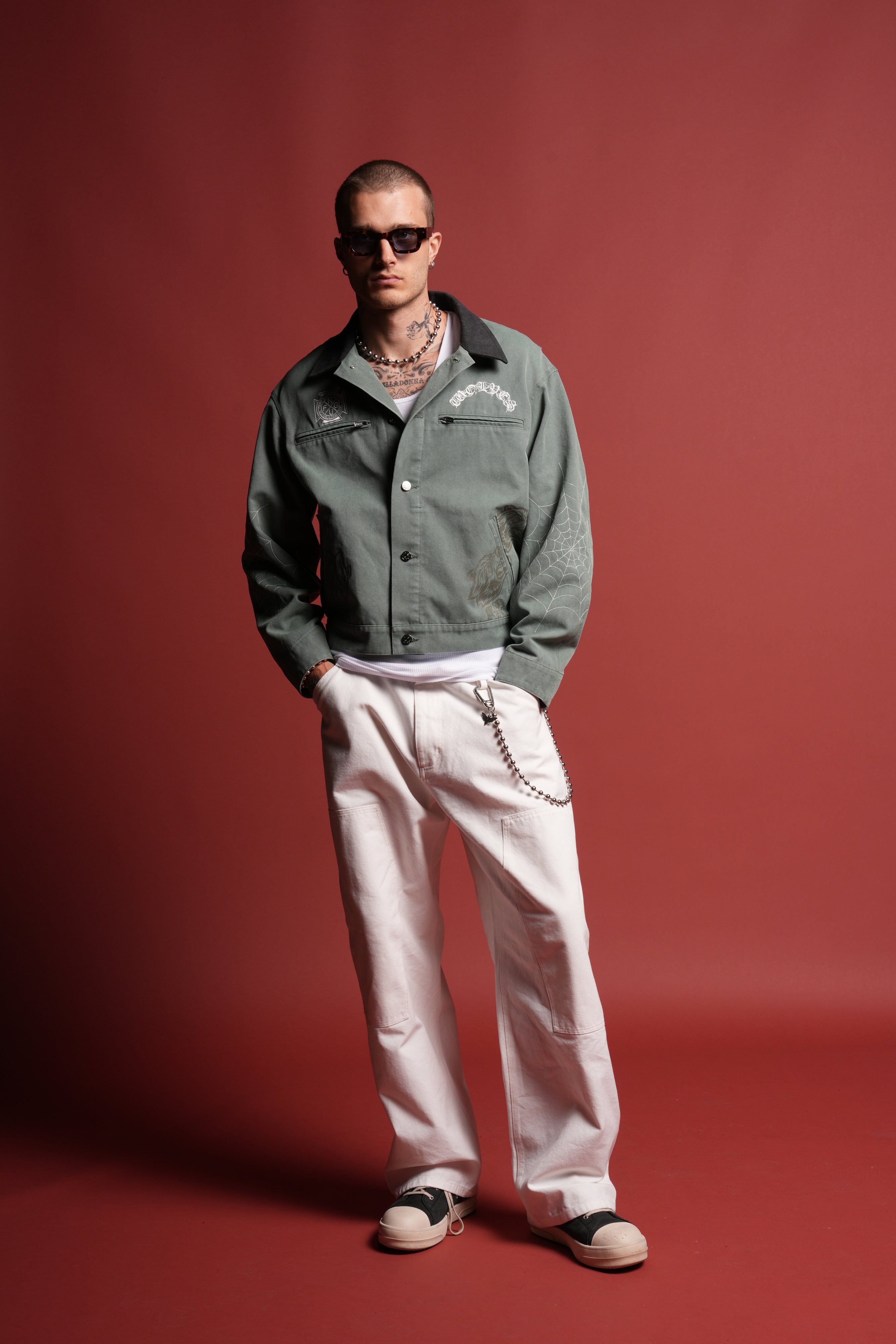 Sashiko Wolves Lunnis Jacket in Owen Green