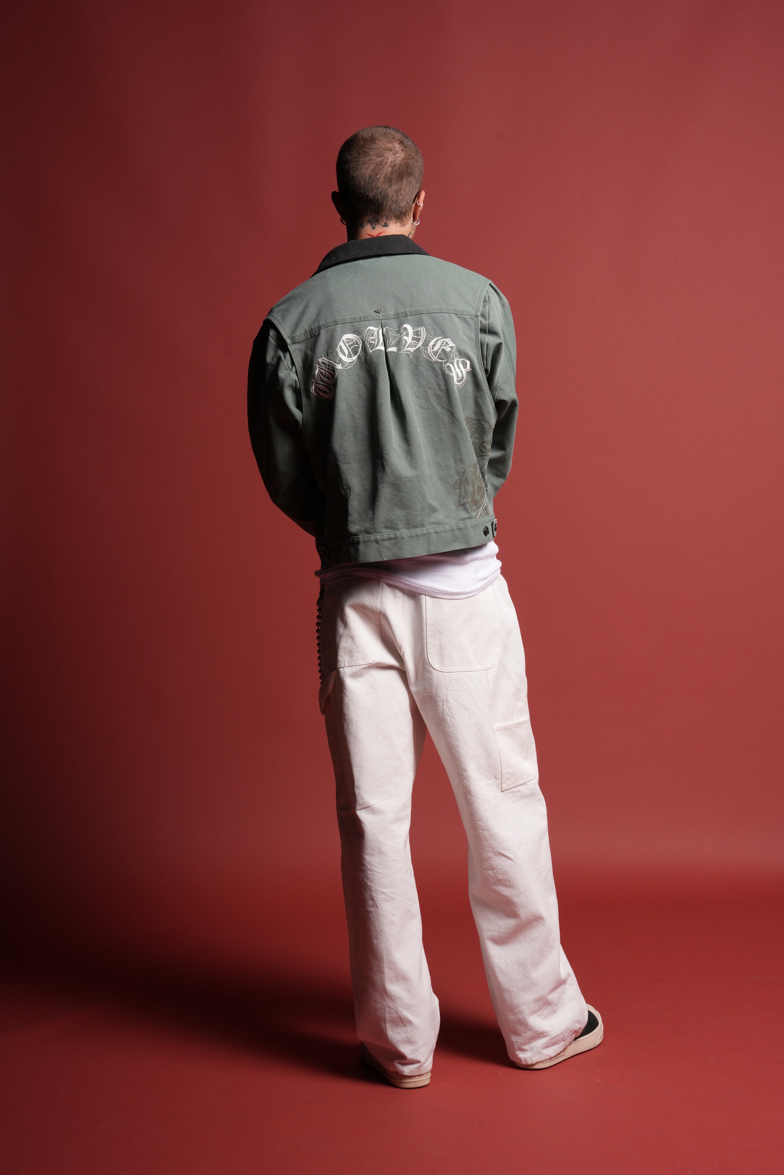 Sashiko Wolves Lunnis Jacket in Owen Green