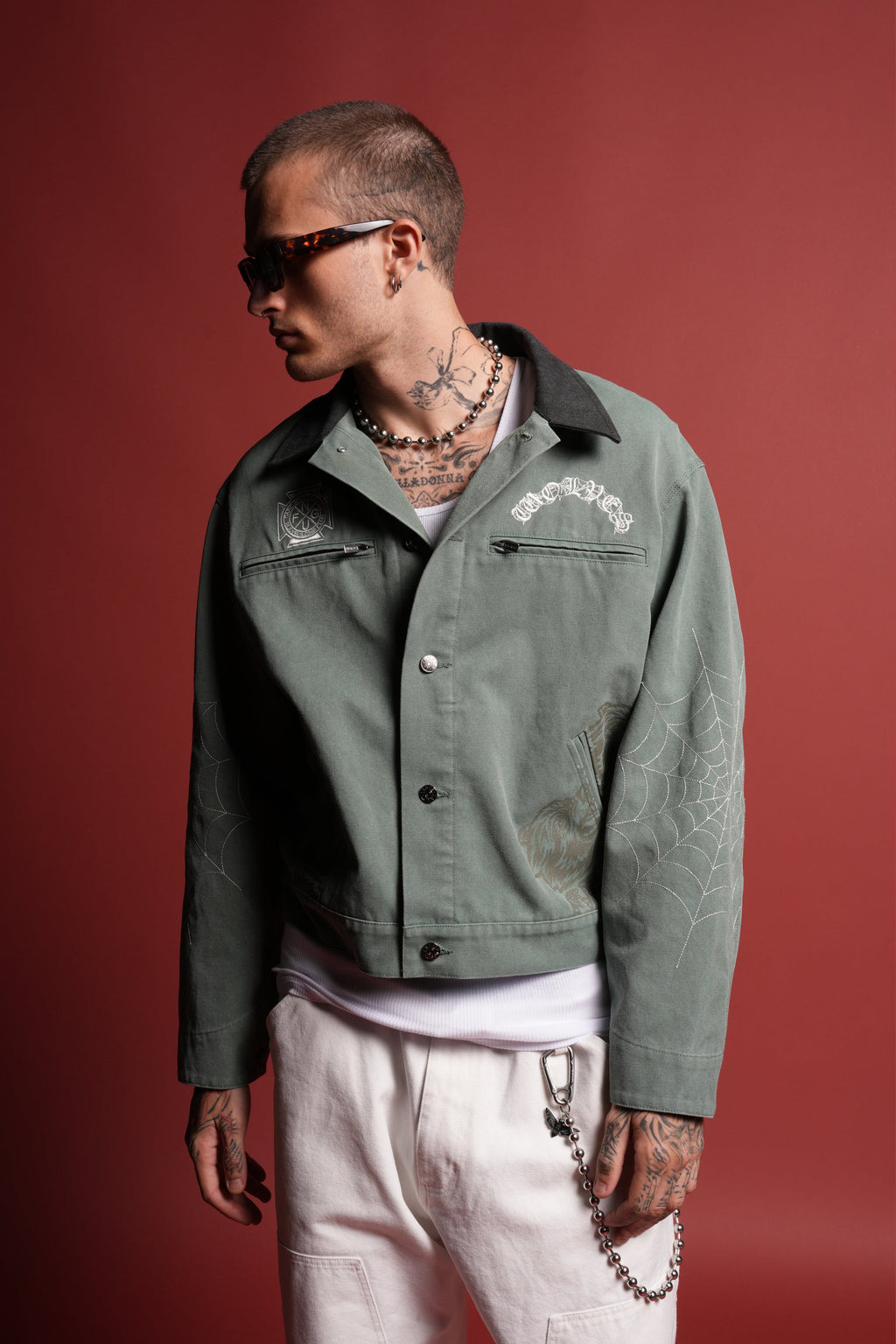 Sashiko Wolves Lunnis Jacket in Owen Green