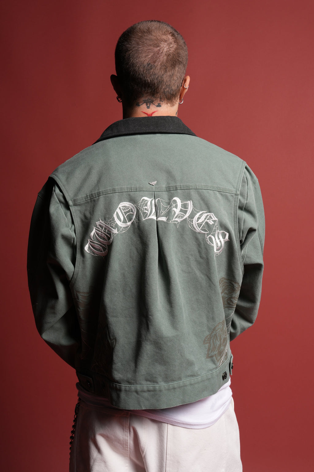 Sashiko Wolves Lunnis Jacket in Owen Green