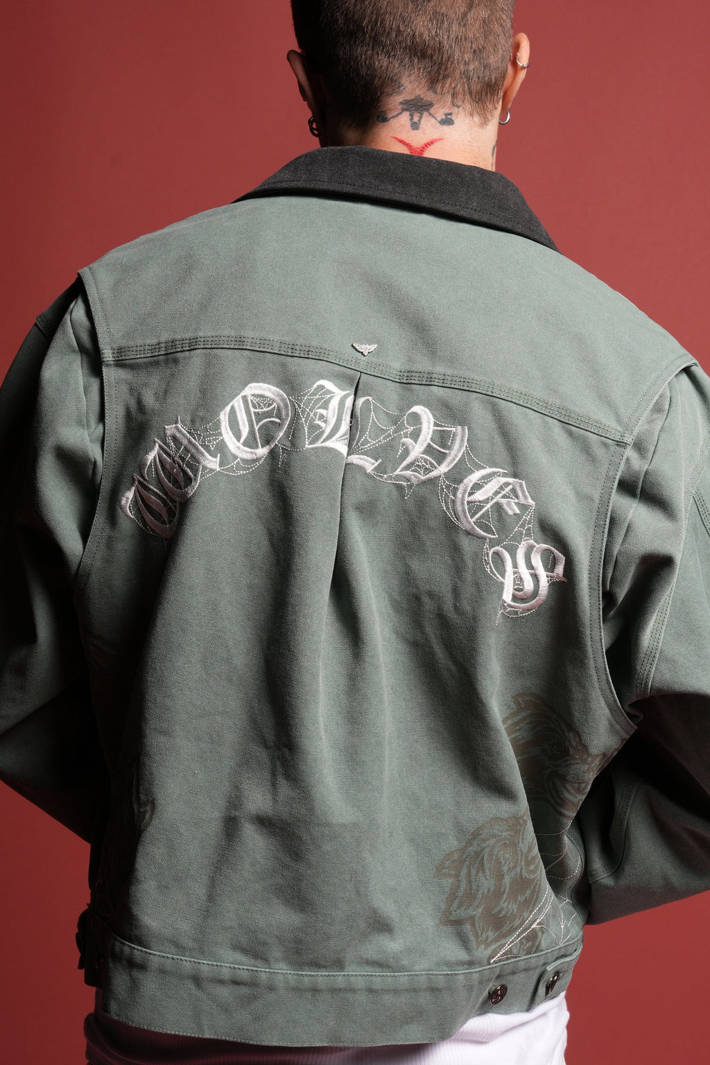Sashiko Wolves Lunnis Jacket in Owen Green
