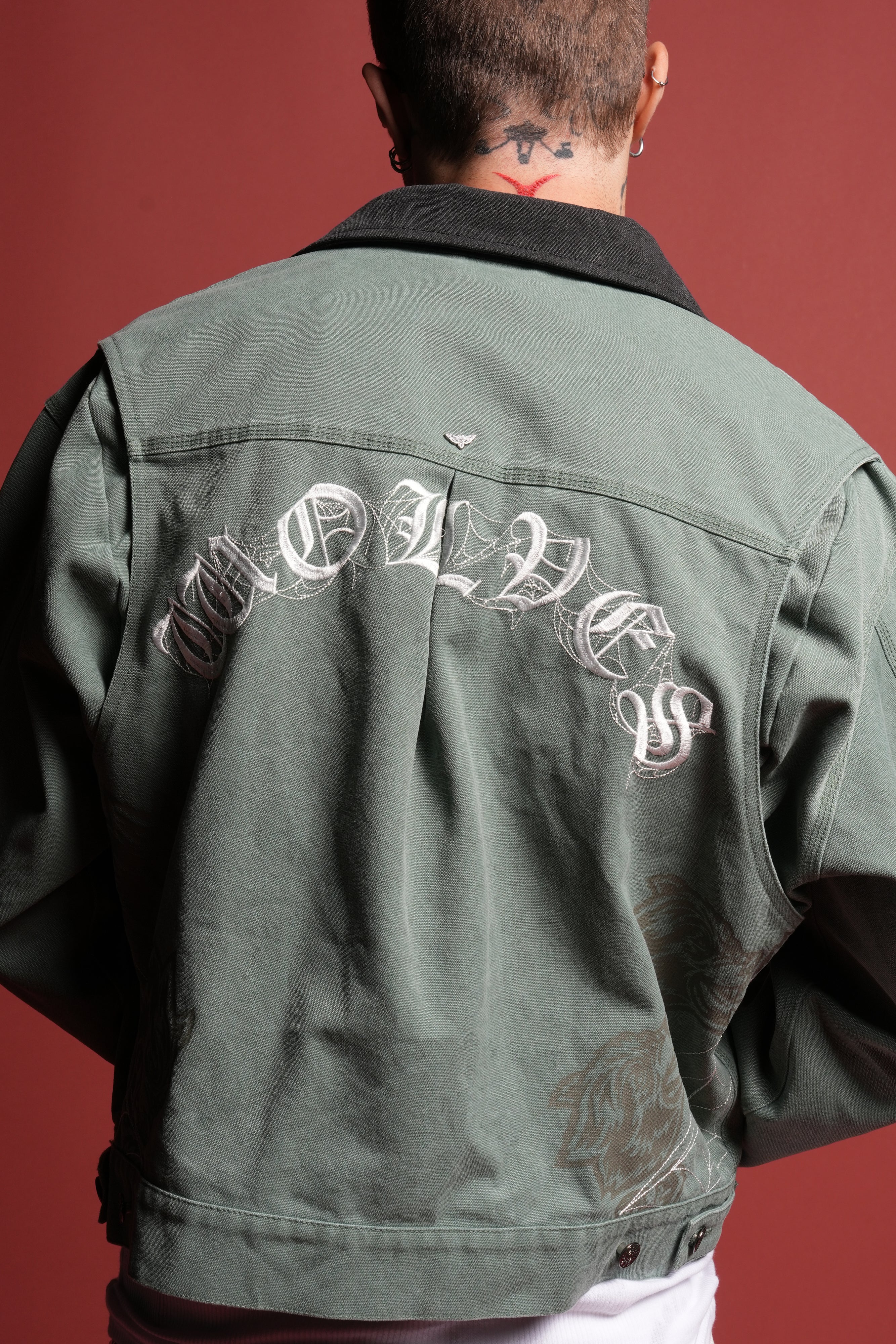 Sashiko Wolves Lunnis Jacket in Owen Green