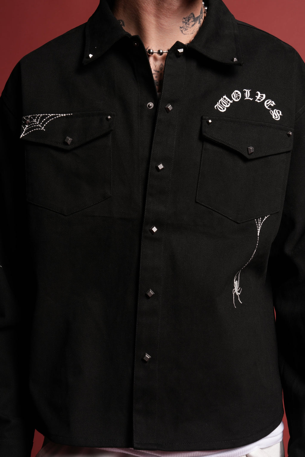 Sashiko Webs Winslow Shirt Jacket in Black