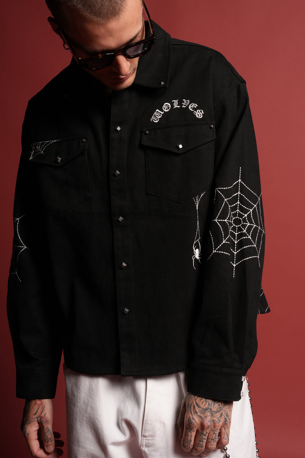 Sashiko Webs Winslow Shirt Jacket in Black