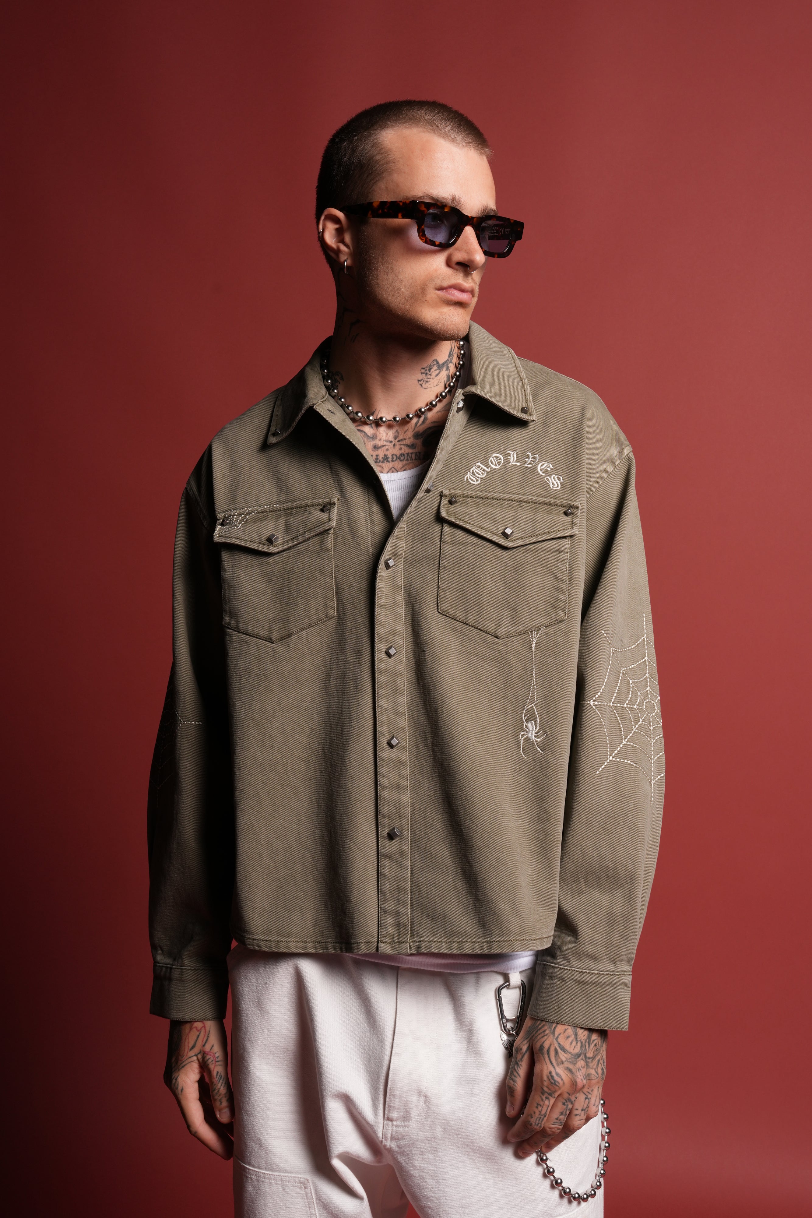 Sashiko Webs Winslow Shirt Jacket in Owen Green