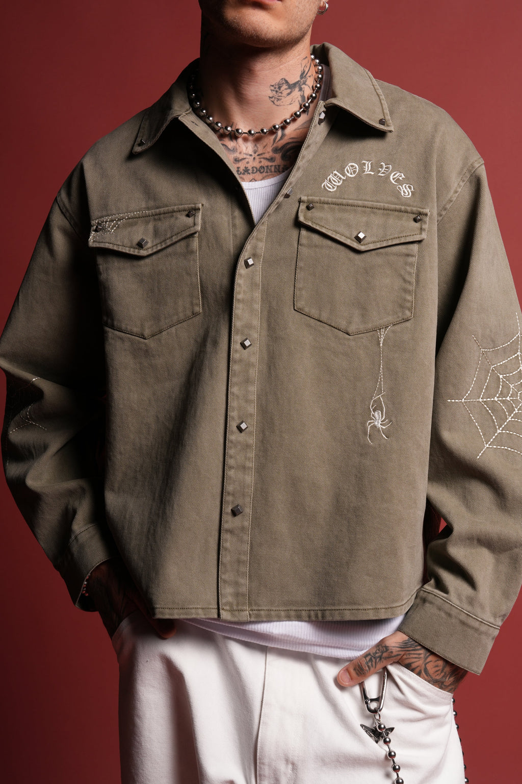 Sashiko Webs Winslow Shirt Jacket in Owen Green