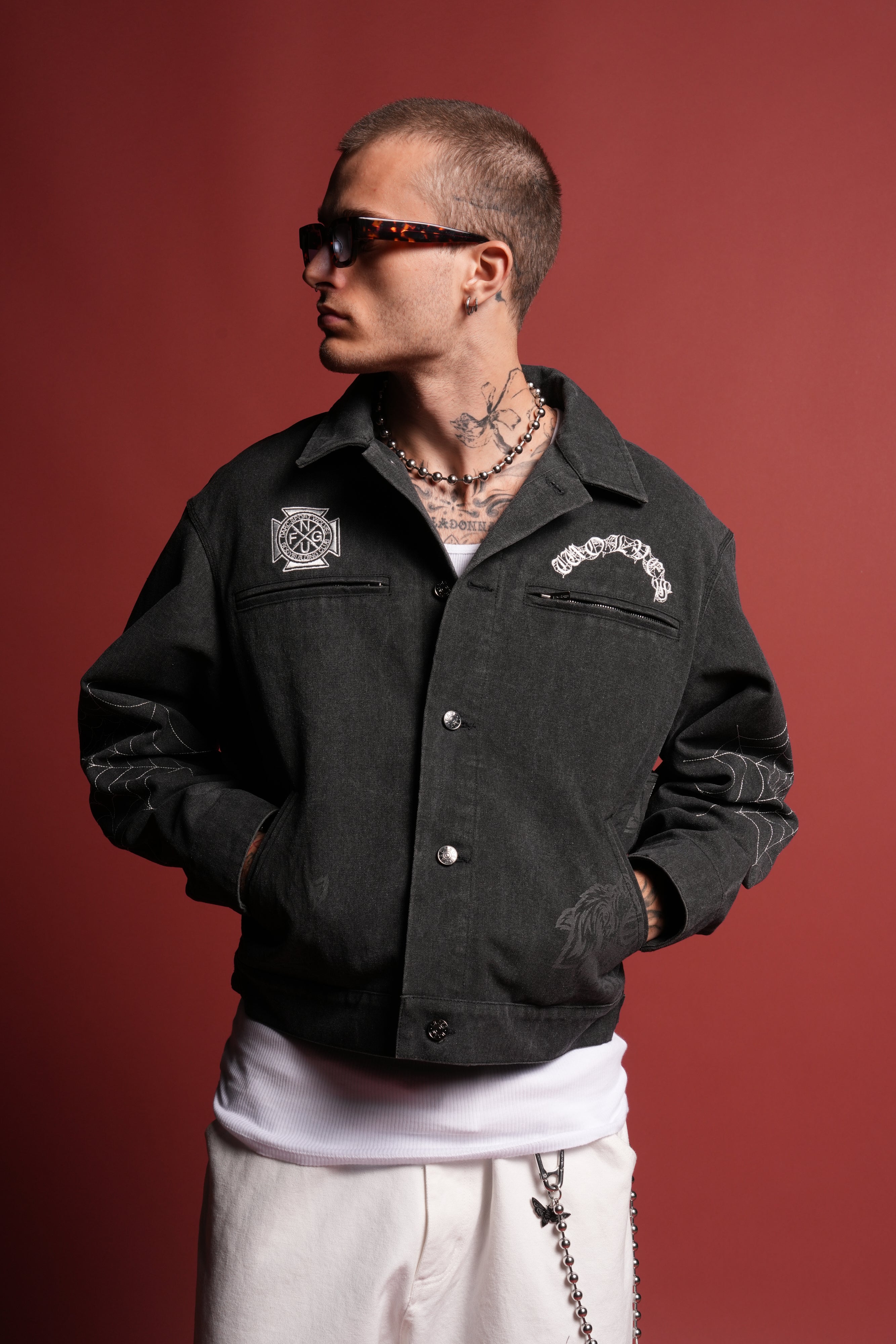 Sashiko Wolves Lunnis Jacket in Black