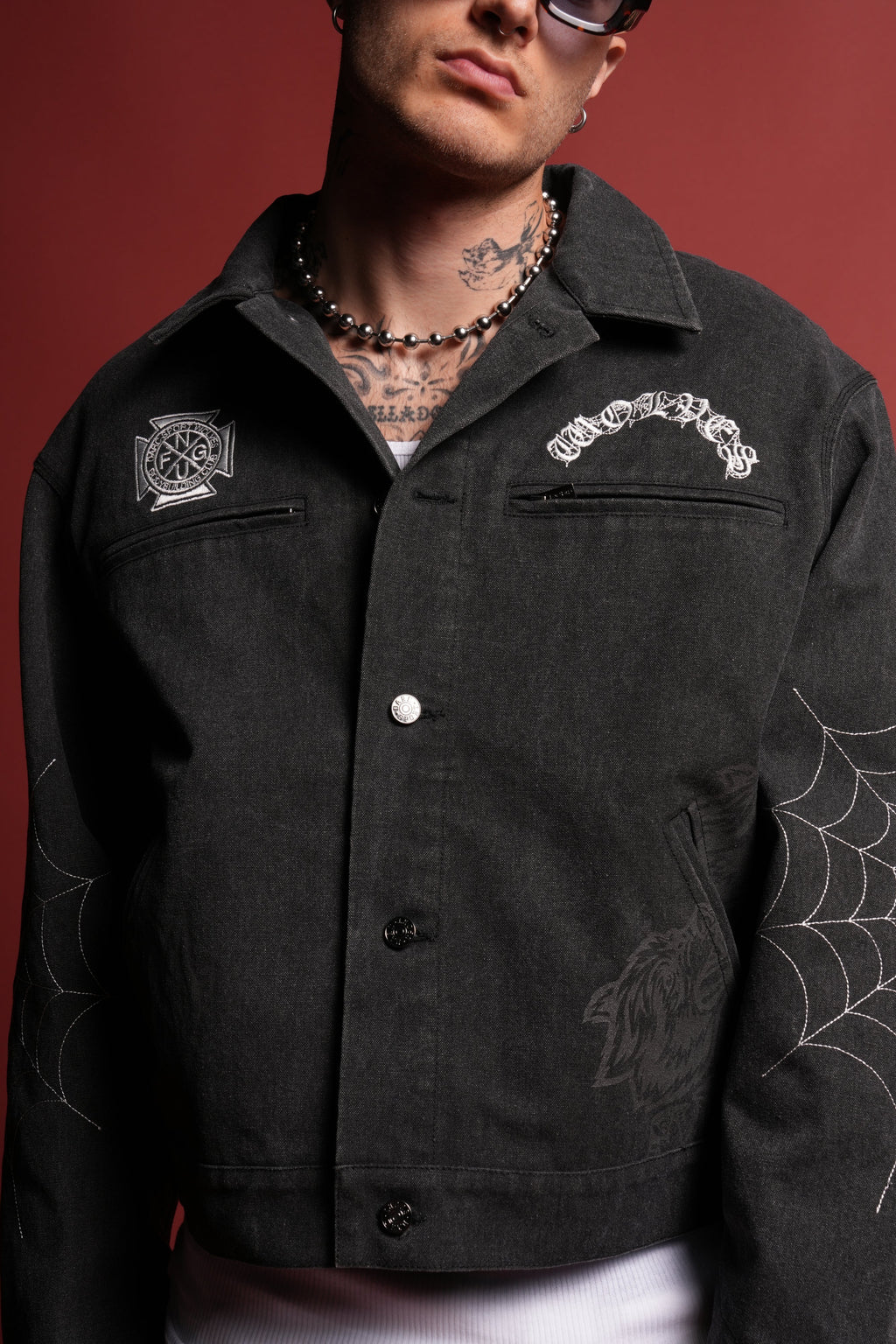Sashiko Wolves Lunnis Jacket in Black