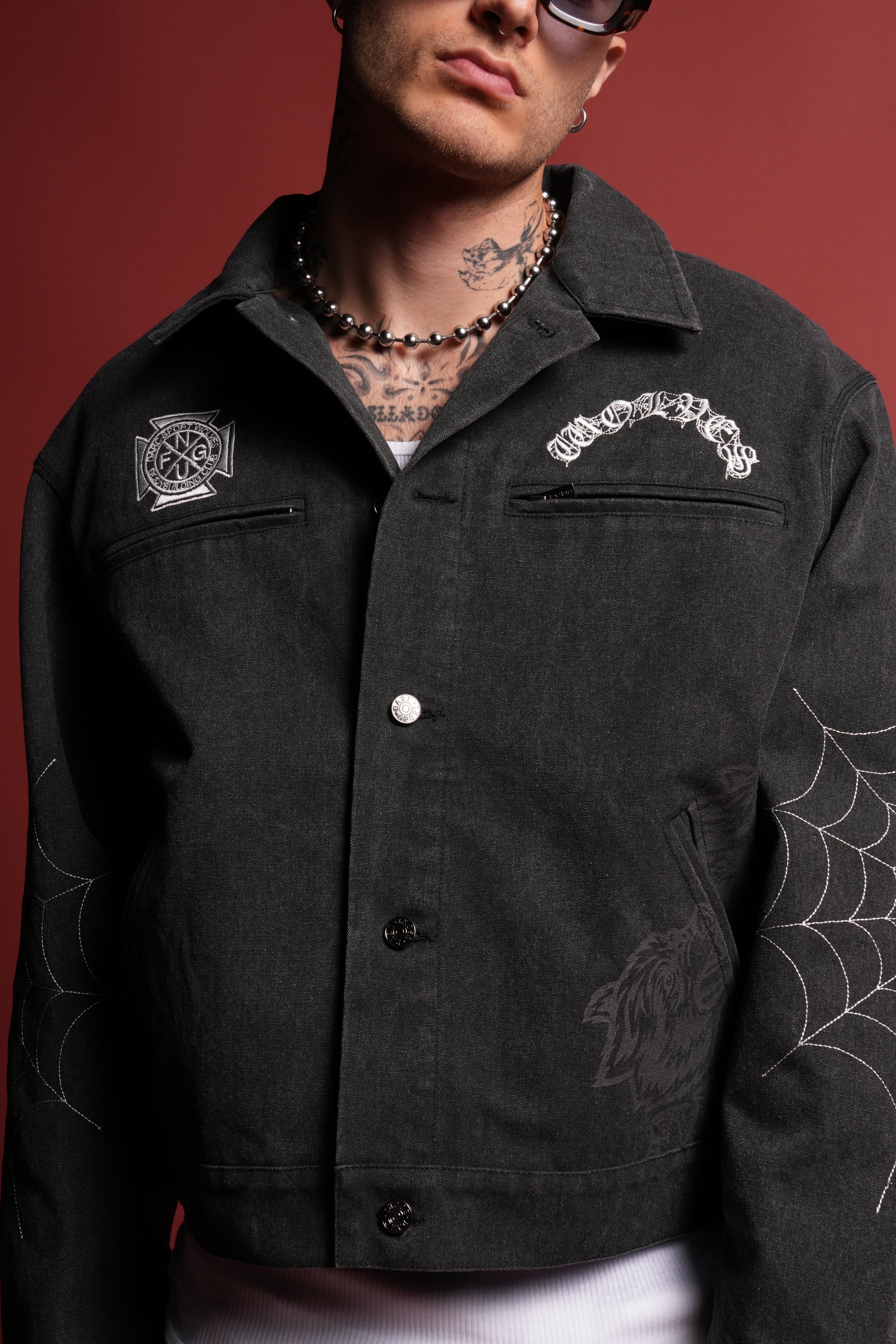 Sashiko Wolves Lunnis Jacket in Black