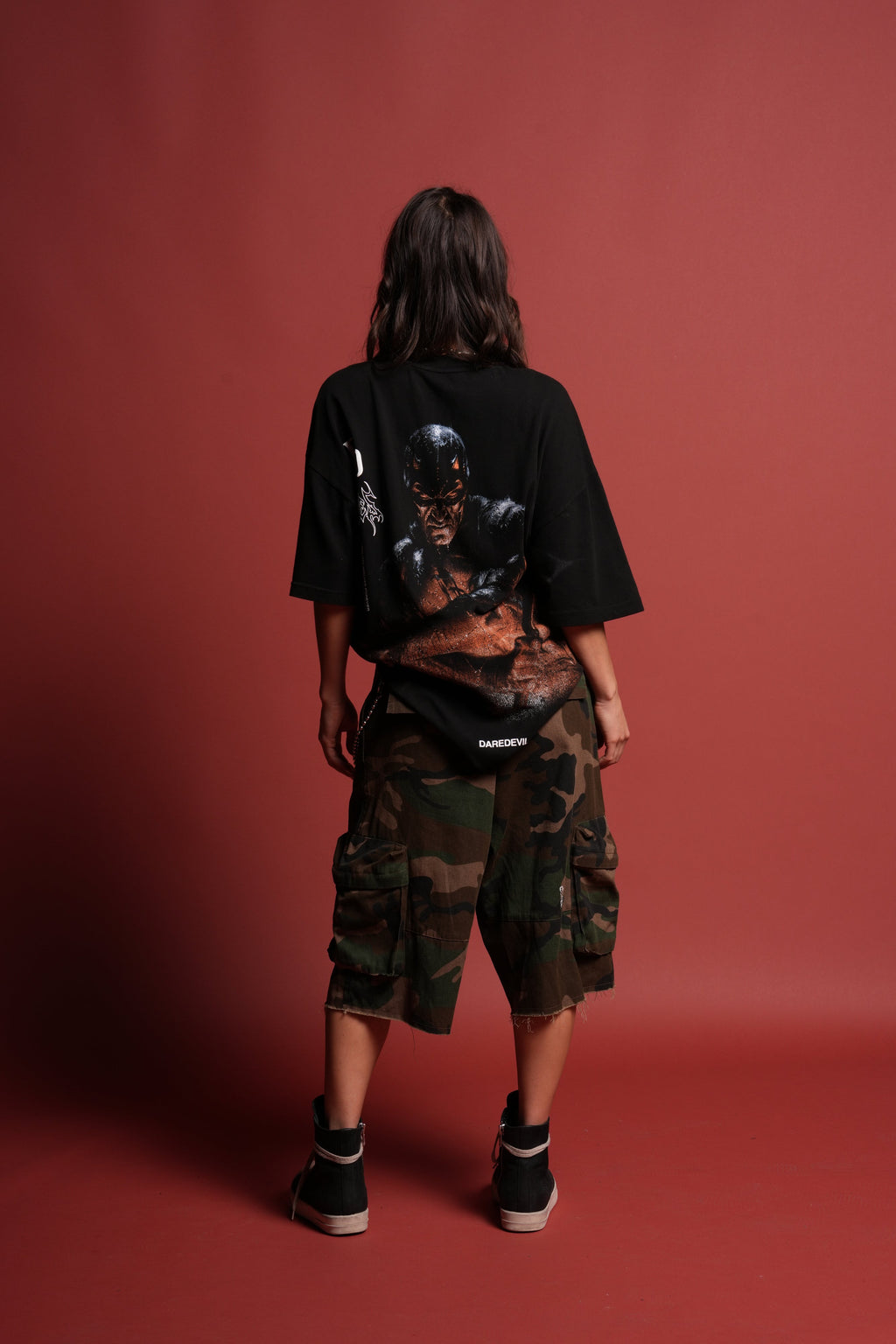 Devil In The Flames Side-By-Side Series Premium Oversized Tee in Black