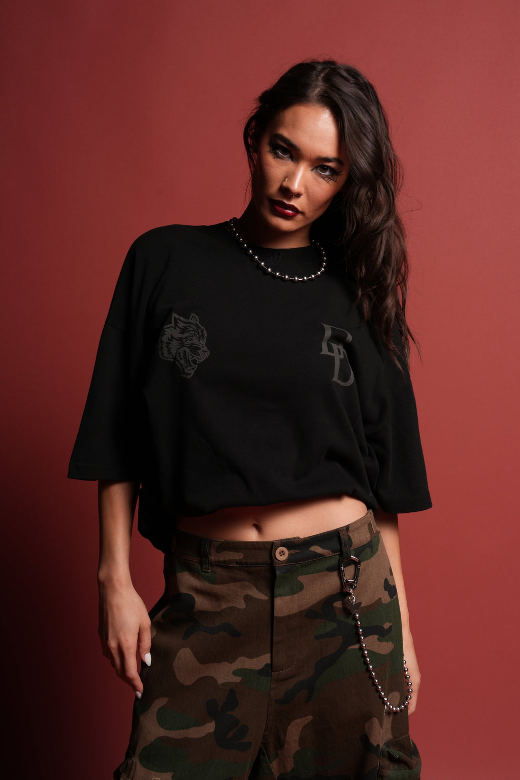 Devil In The Flames Side-By-Side Series Premium Oversized Tee in Black