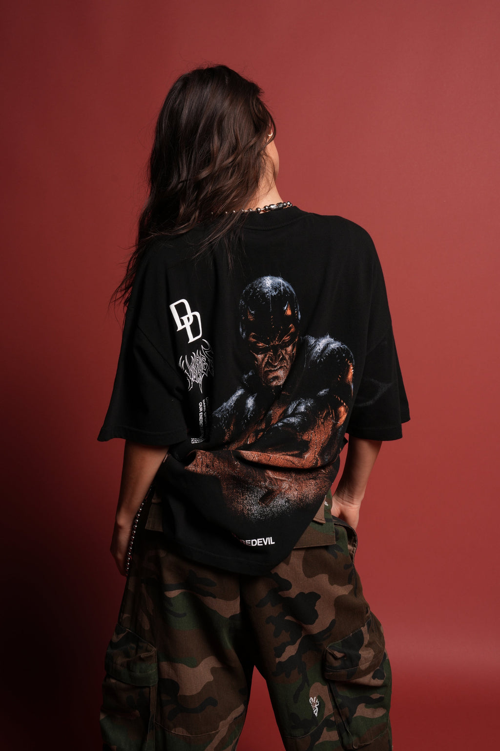 Devil In The Flames Side-By-Side Series Premium Oversized Tee in Black