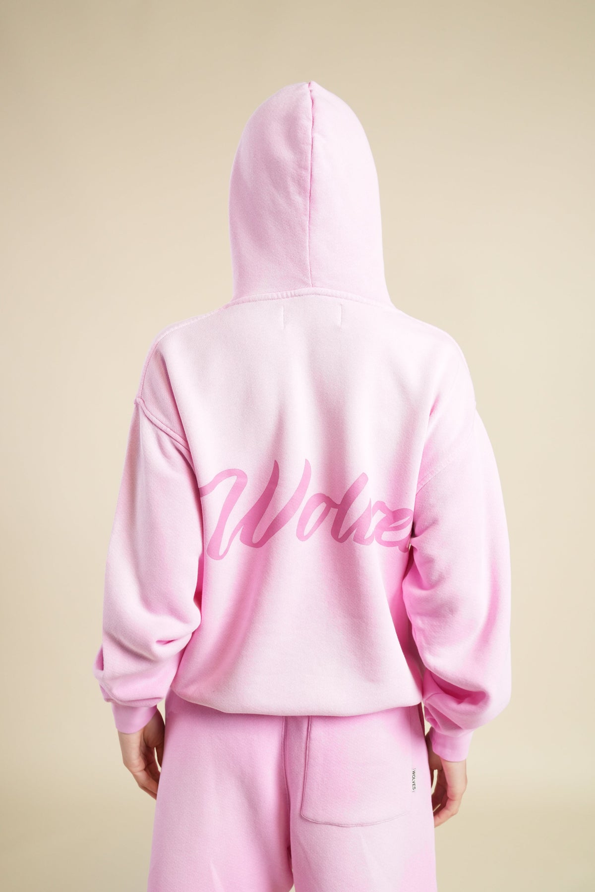 Back Cursive Wolves "Pierce" Hoodie in Pink Pearl Sun Fade — imagem principal