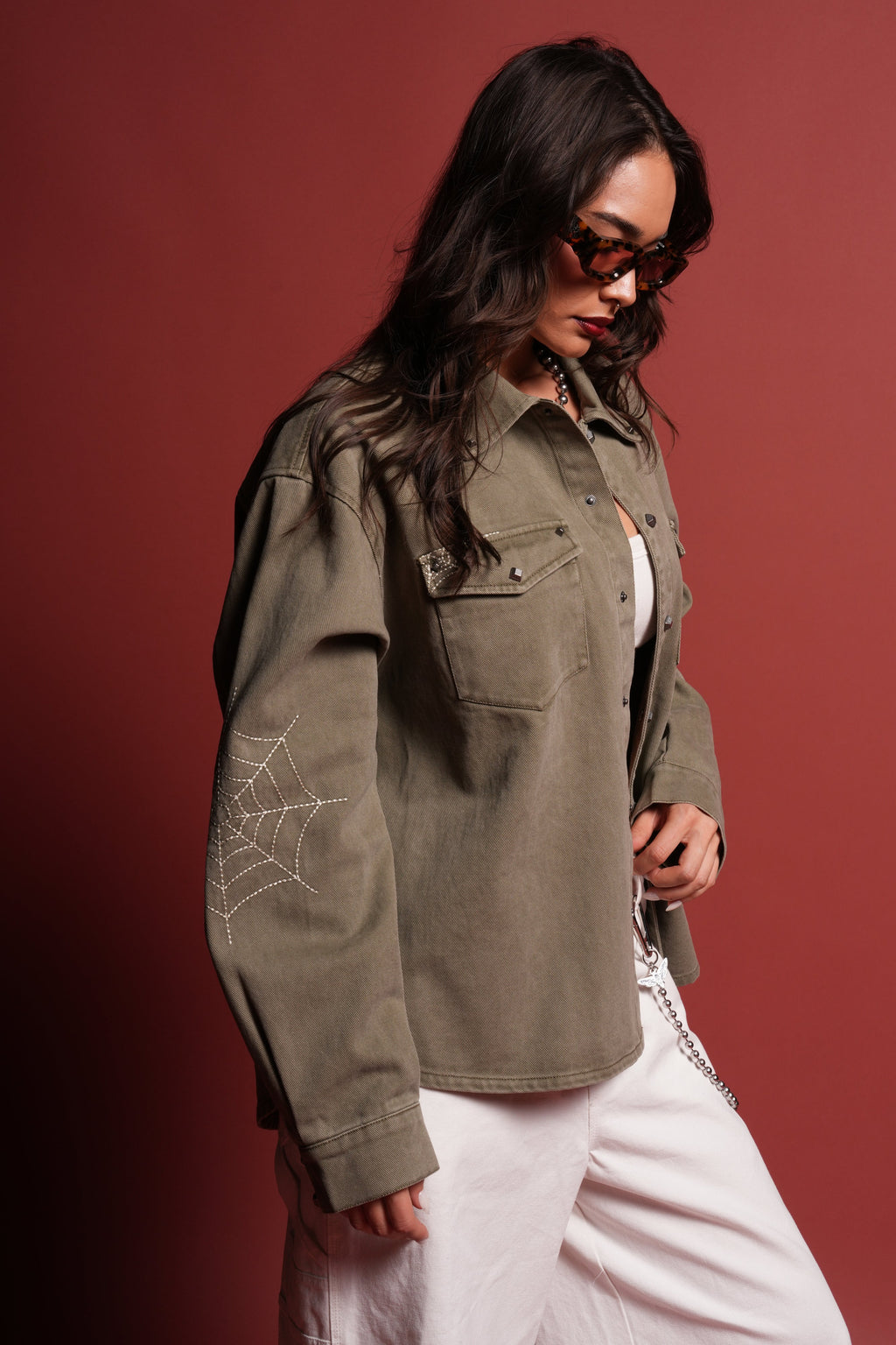Sashiko Webs Winslow Shirt Jacket in Owen Green