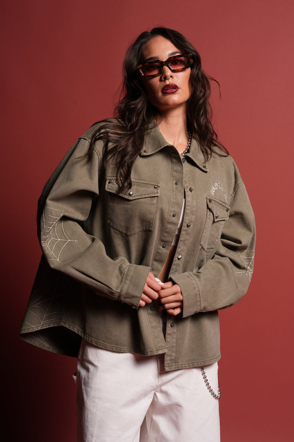 Sashiko Webs Winslow Shirt Jacket in Owen Green