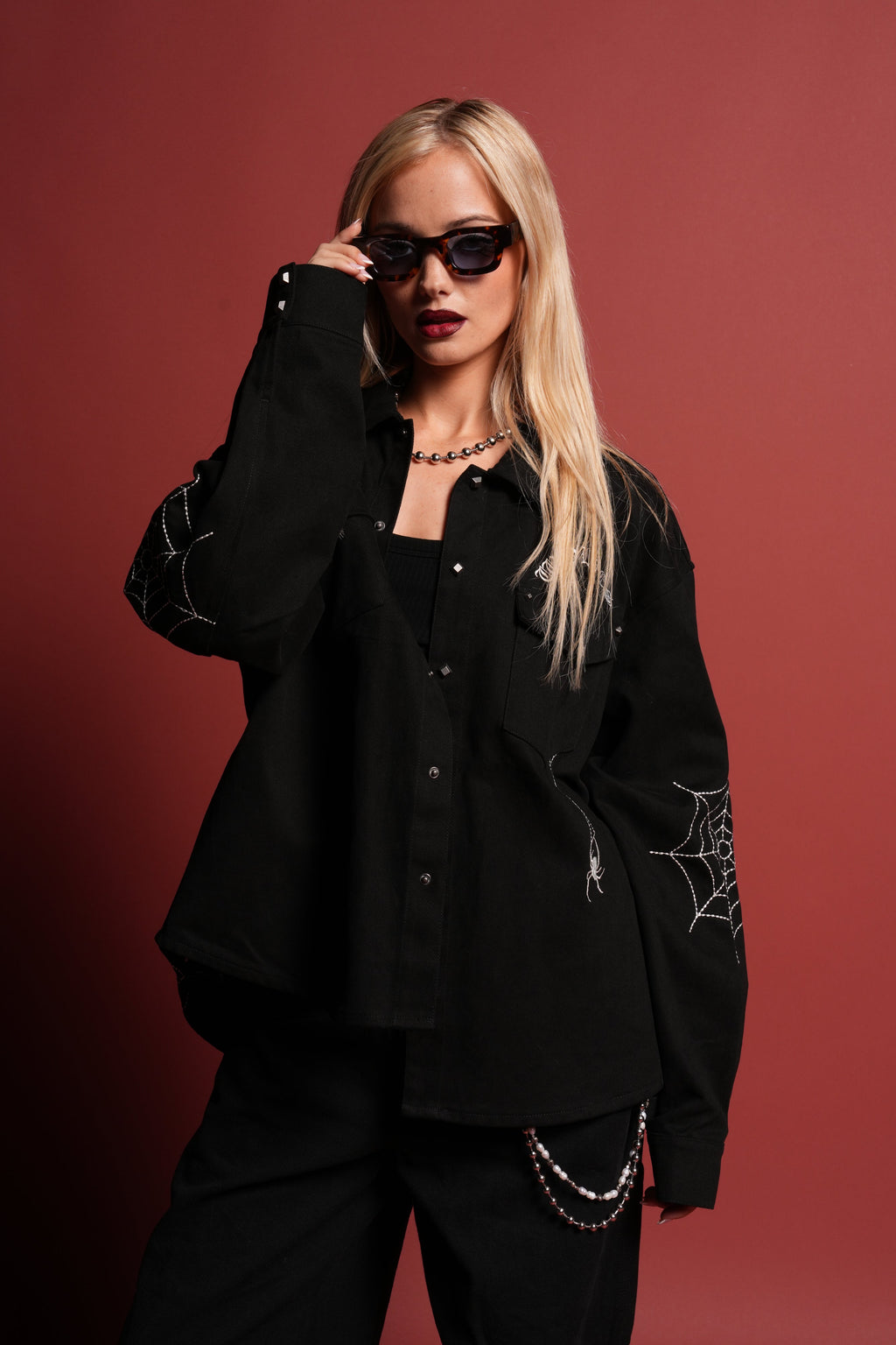 Sashiko Webs Winslow Shirt Jacket in Black