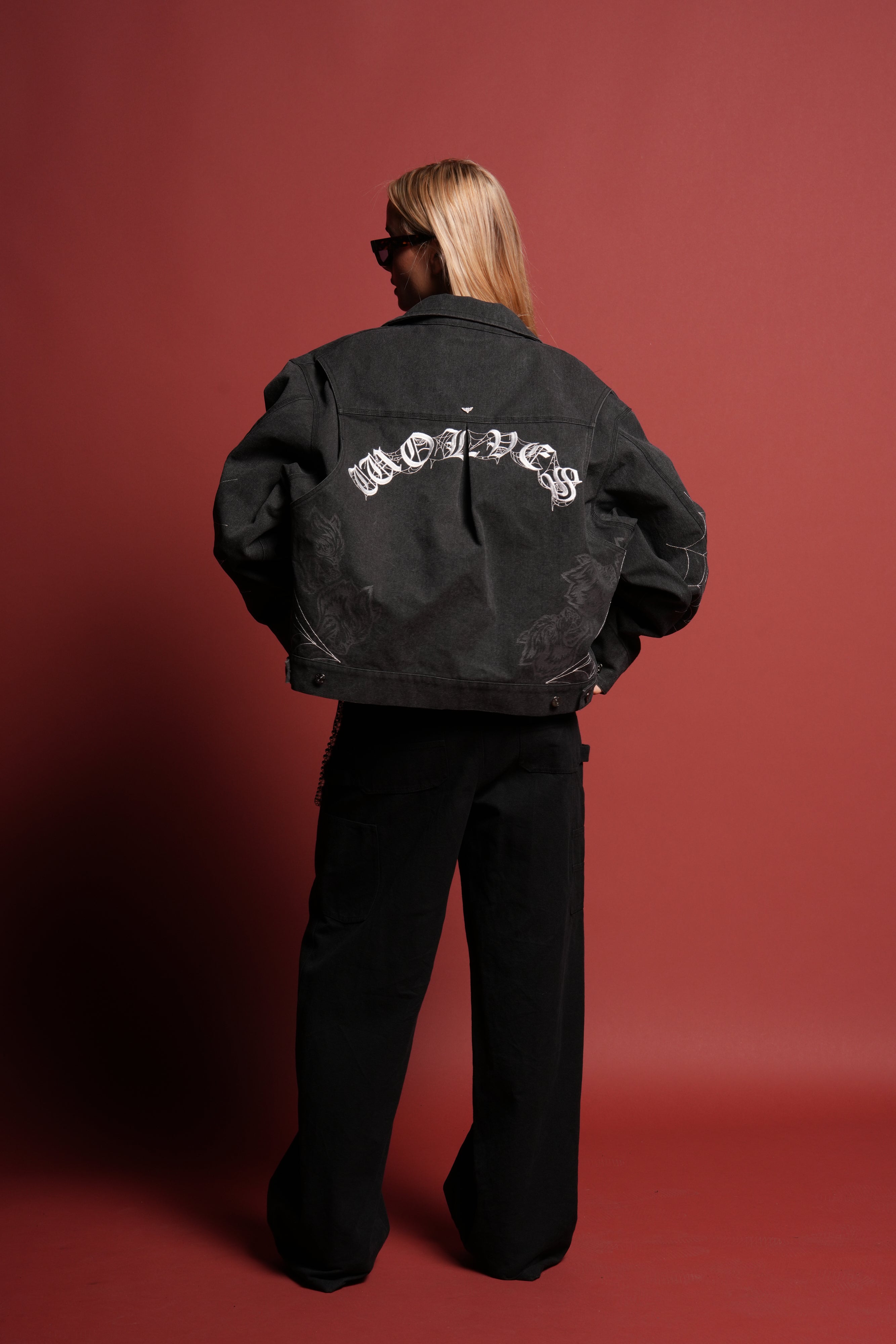 Sashiko Wolves Lunnis Jacket in Black