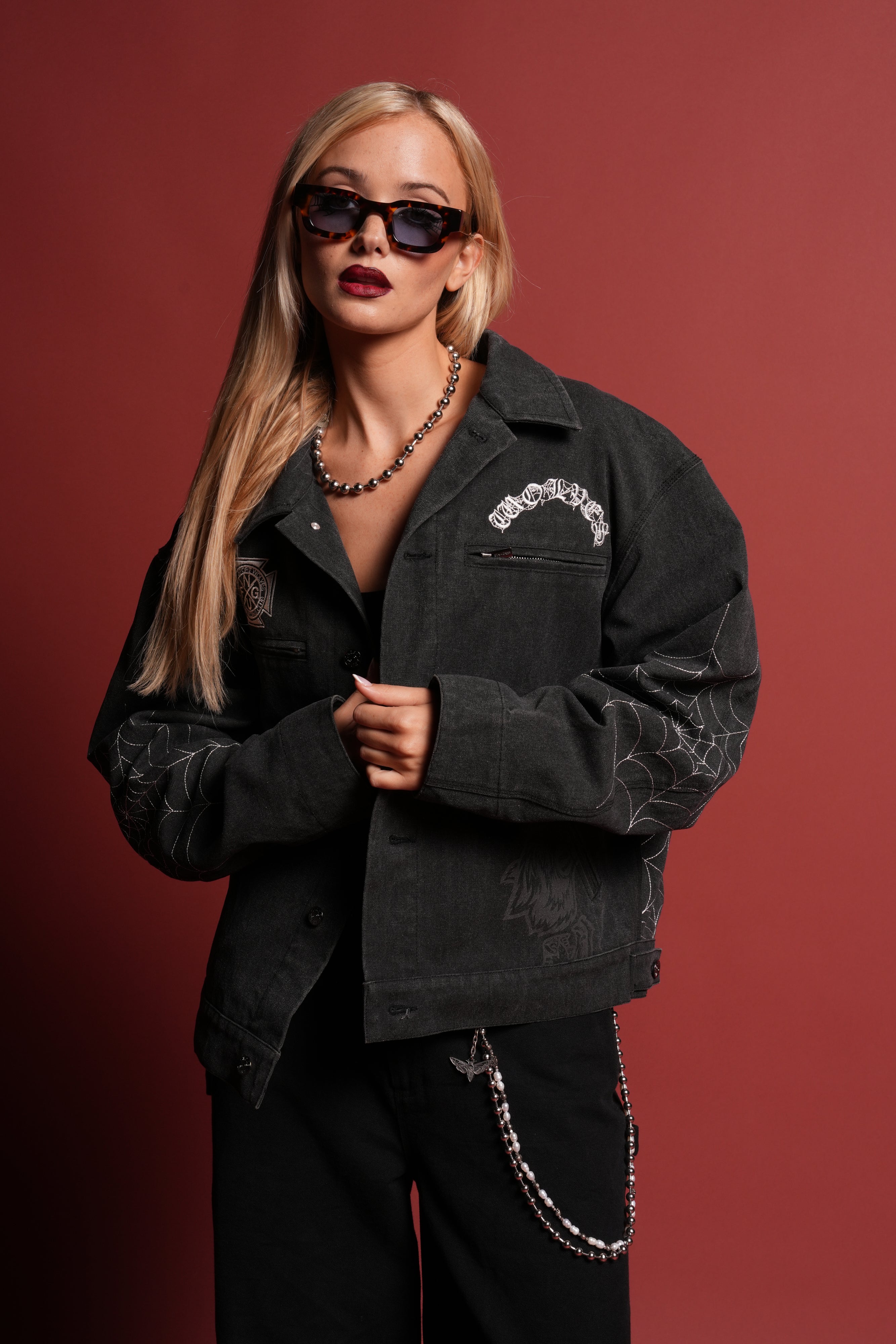 Sashiko Wolves Lunnis Jacket in Black