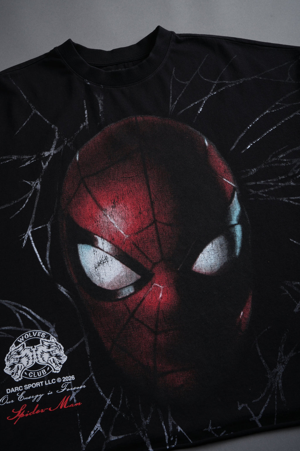 Web Of Darkness Grunge Mid Length Raw Hem Cap Sleeve Tee in Black