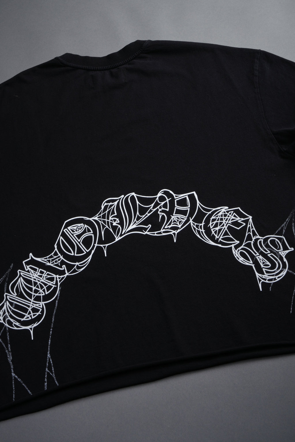 Web Of Darkness Grunge Mid Length Raw Hem Cap Sleeve Tee in Black