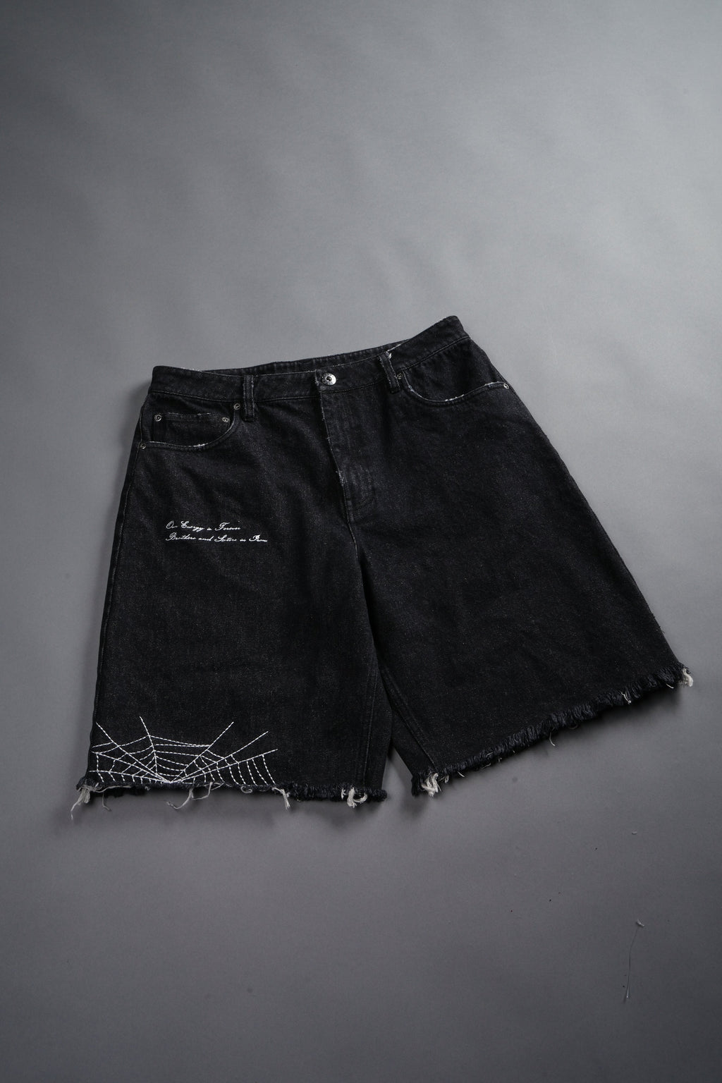 Sashiko Webs Ash Denim Jean Short in Black