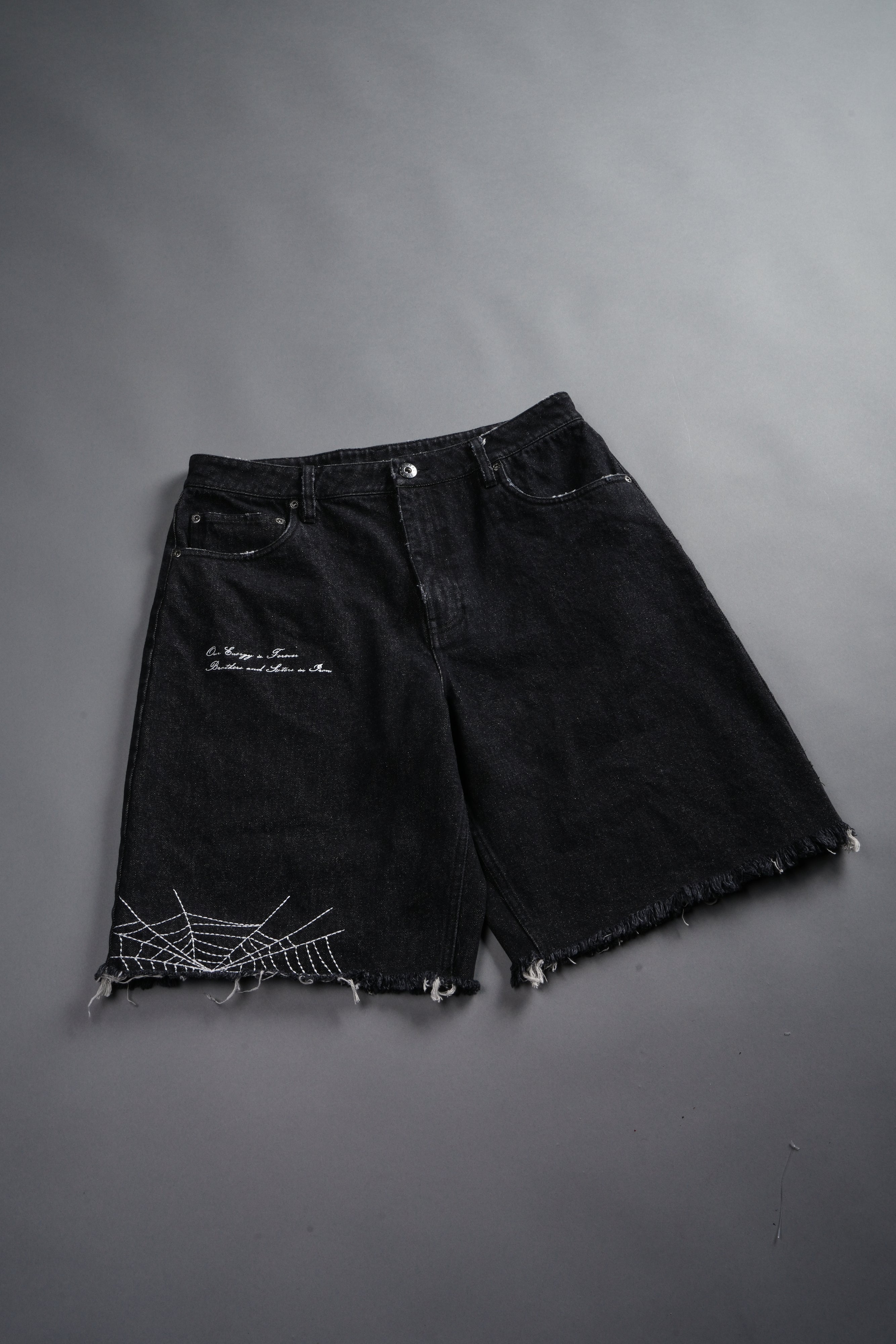 Sashiko Webs Ash Denim Jean Short in Black