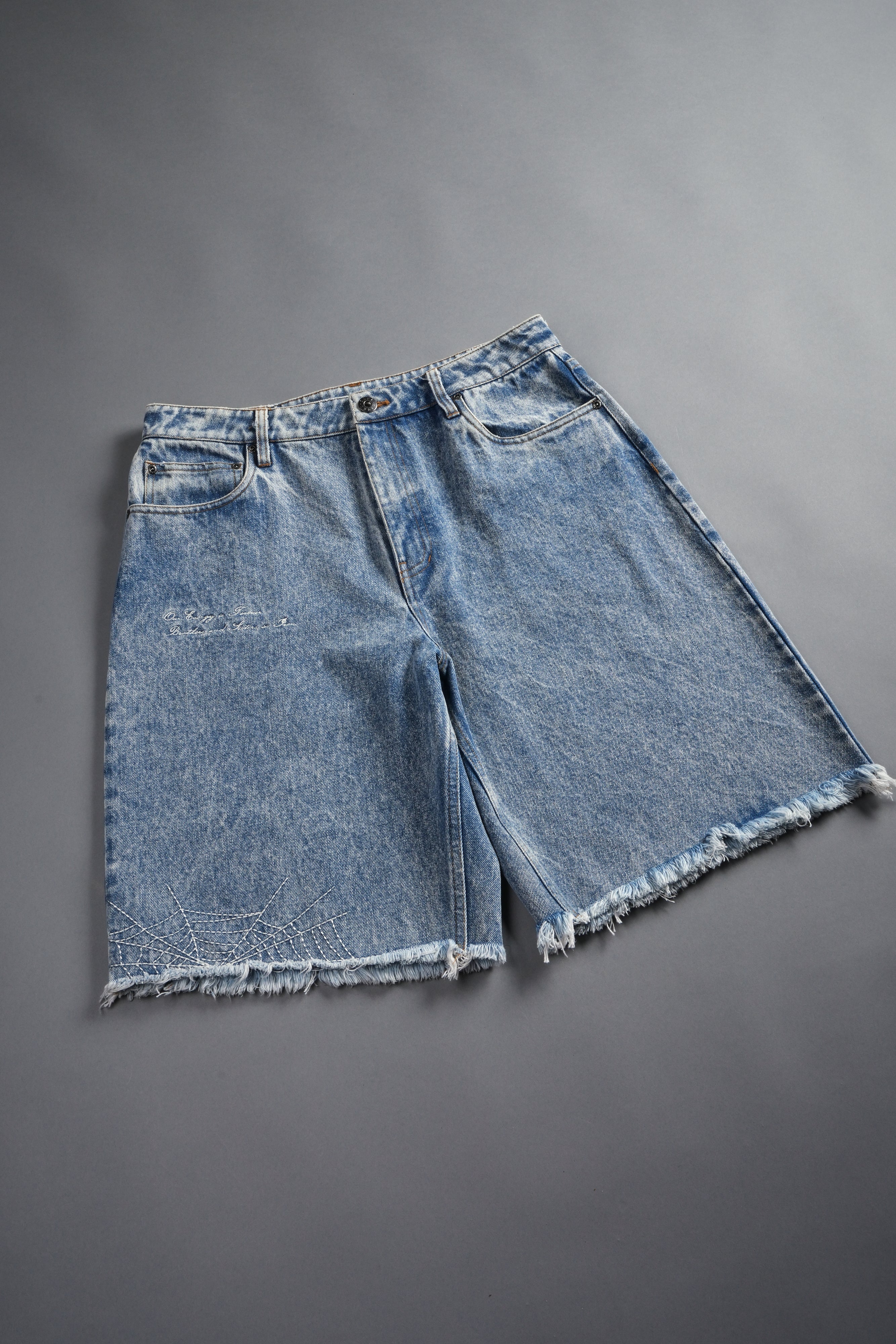 Sashiko Webs Ash Denim Jean Short in Light Wash