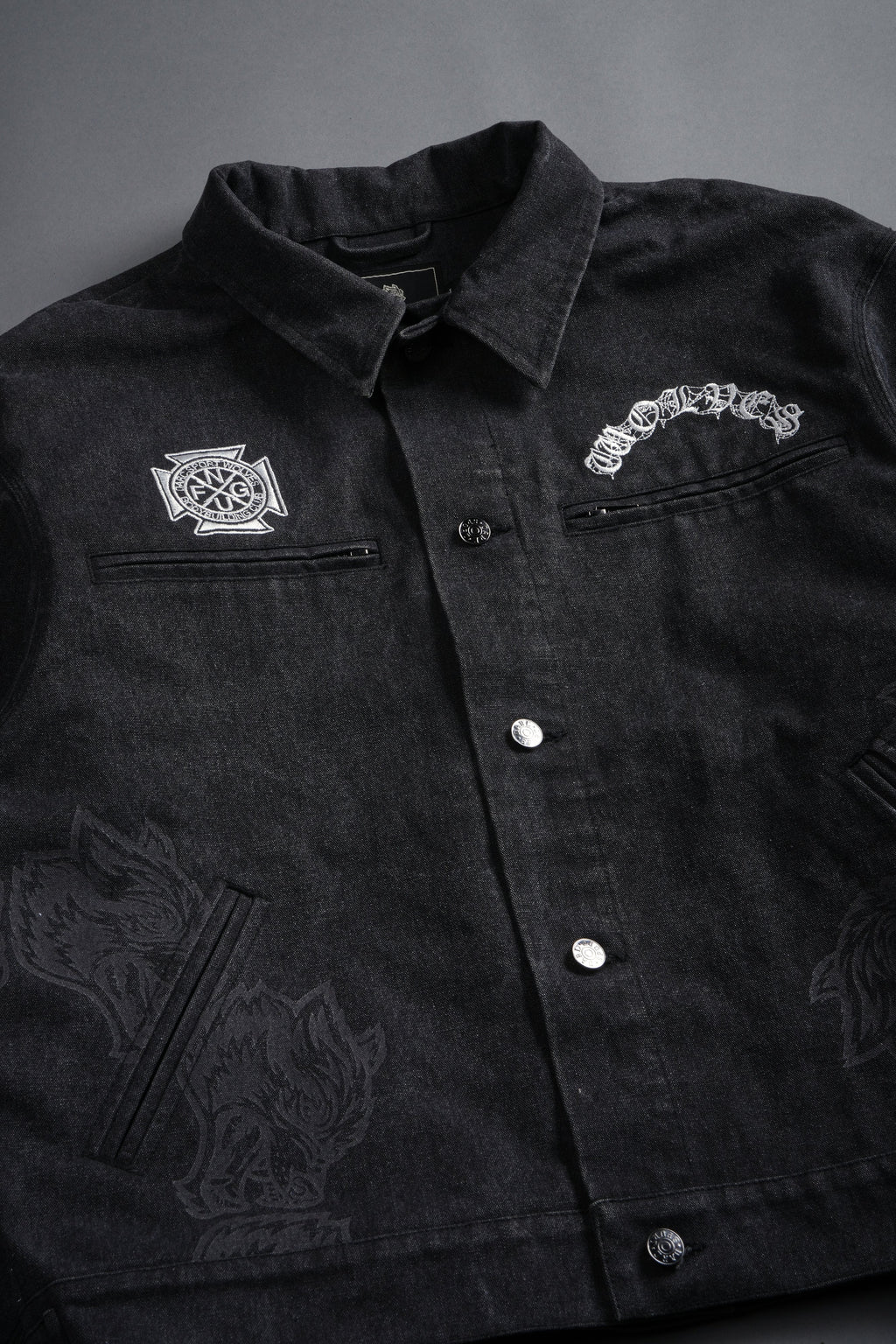 Sashiko Wolves Lunnis Jacket in Black
