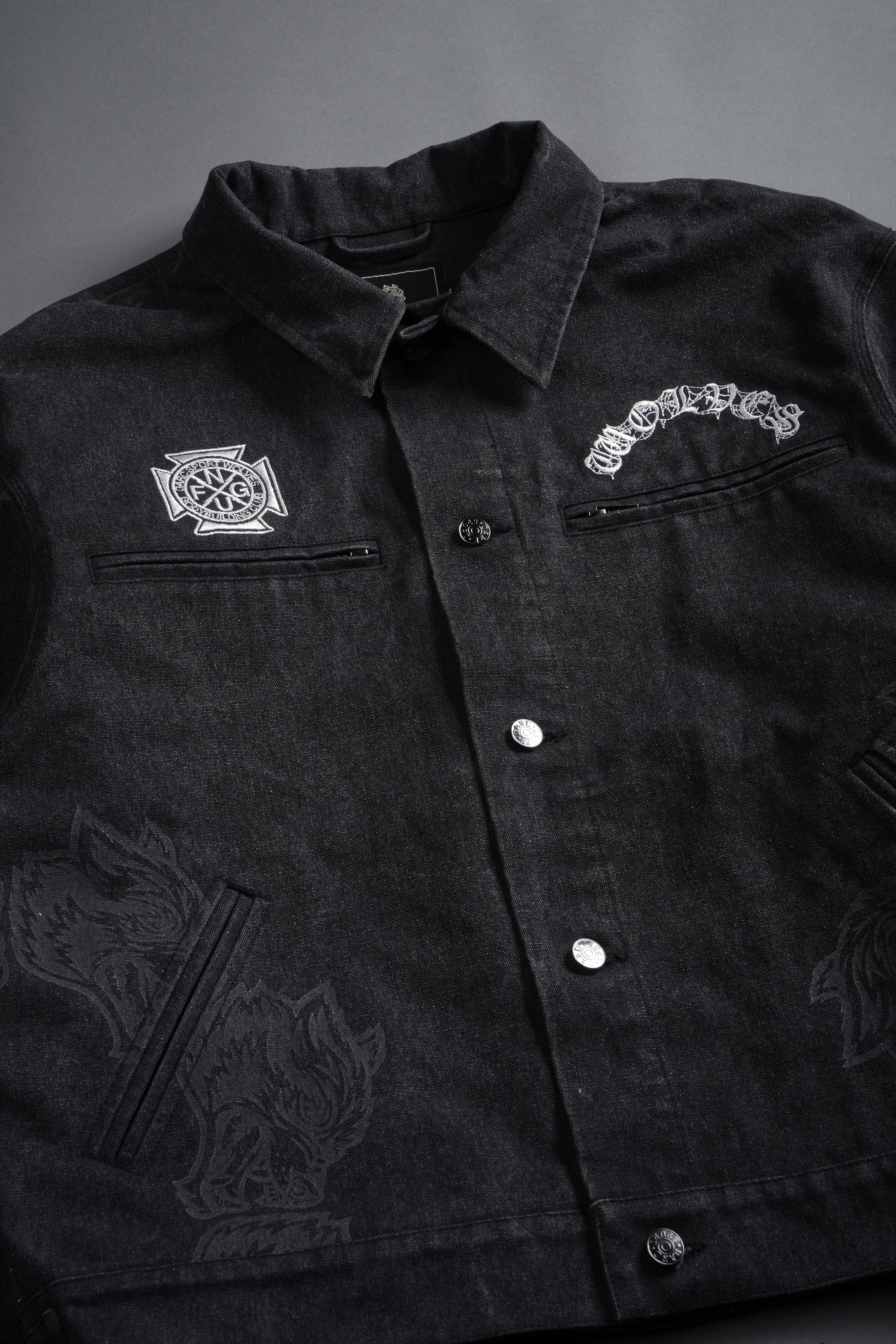 Sashiko Wolves Lunnis Jacket in Black