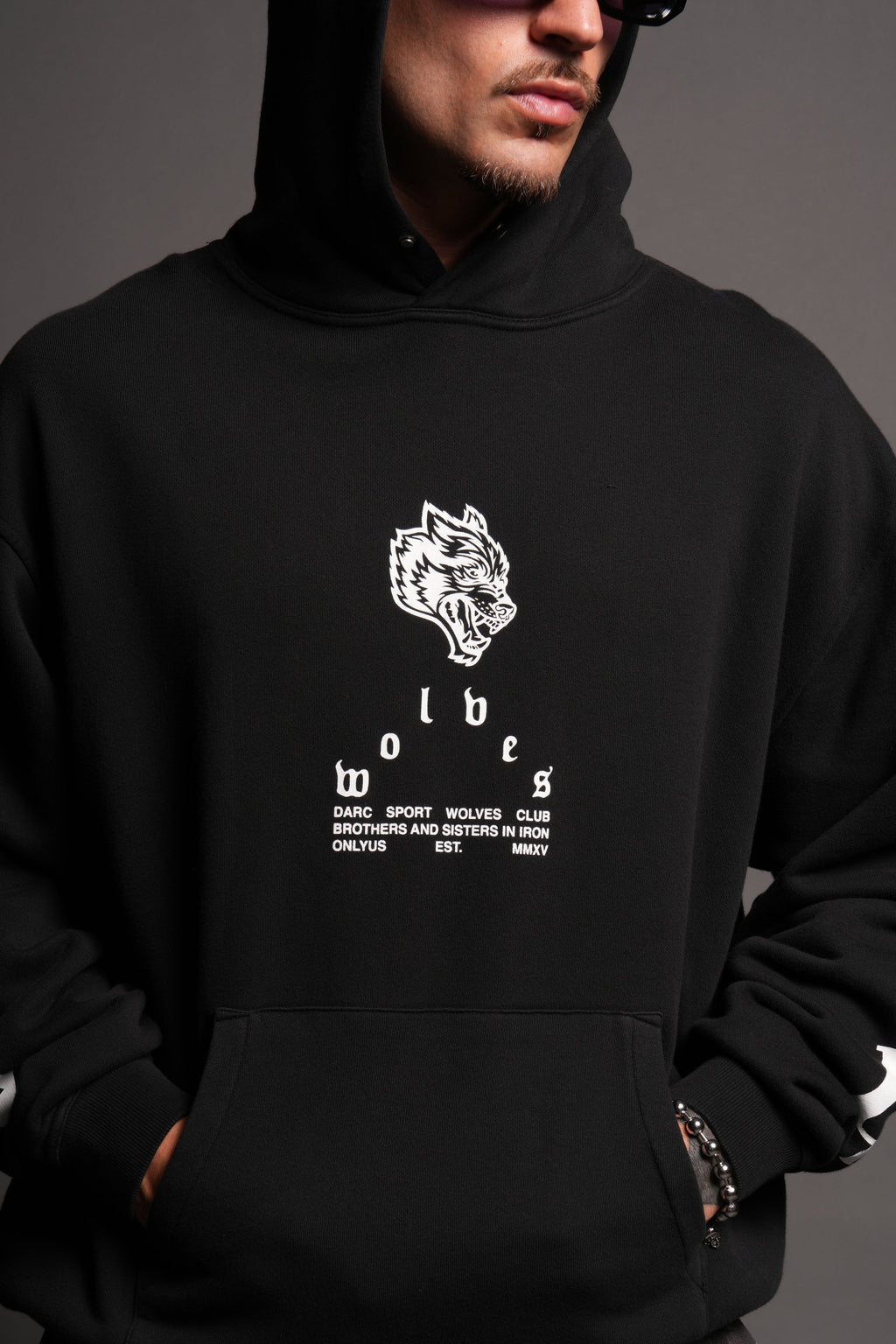 Big Wolf Head Pierce Hoodie In Black - imagem 7