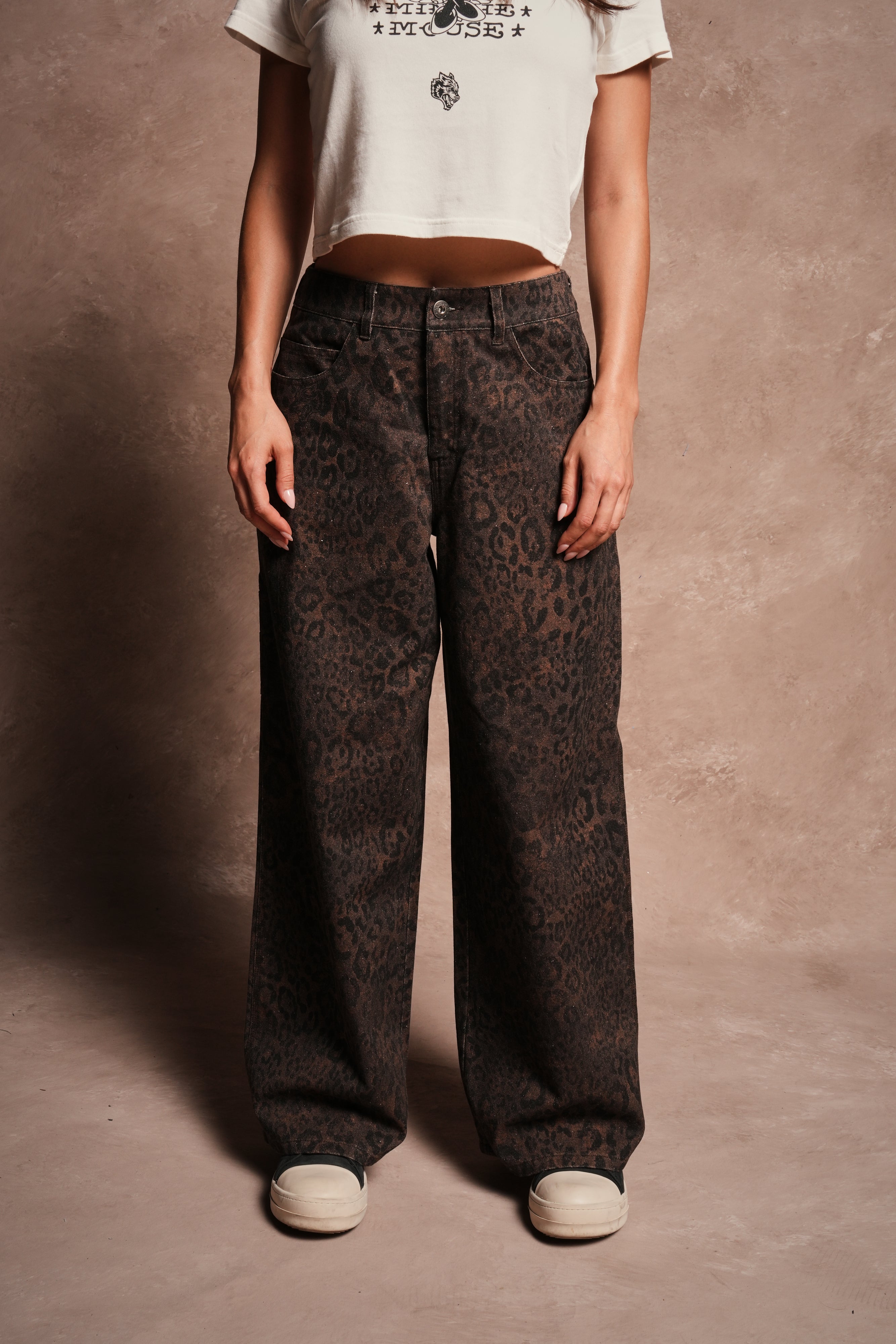 Wolves Chopper Wide Leg Carpenter Pant in Darc Brown Leopard