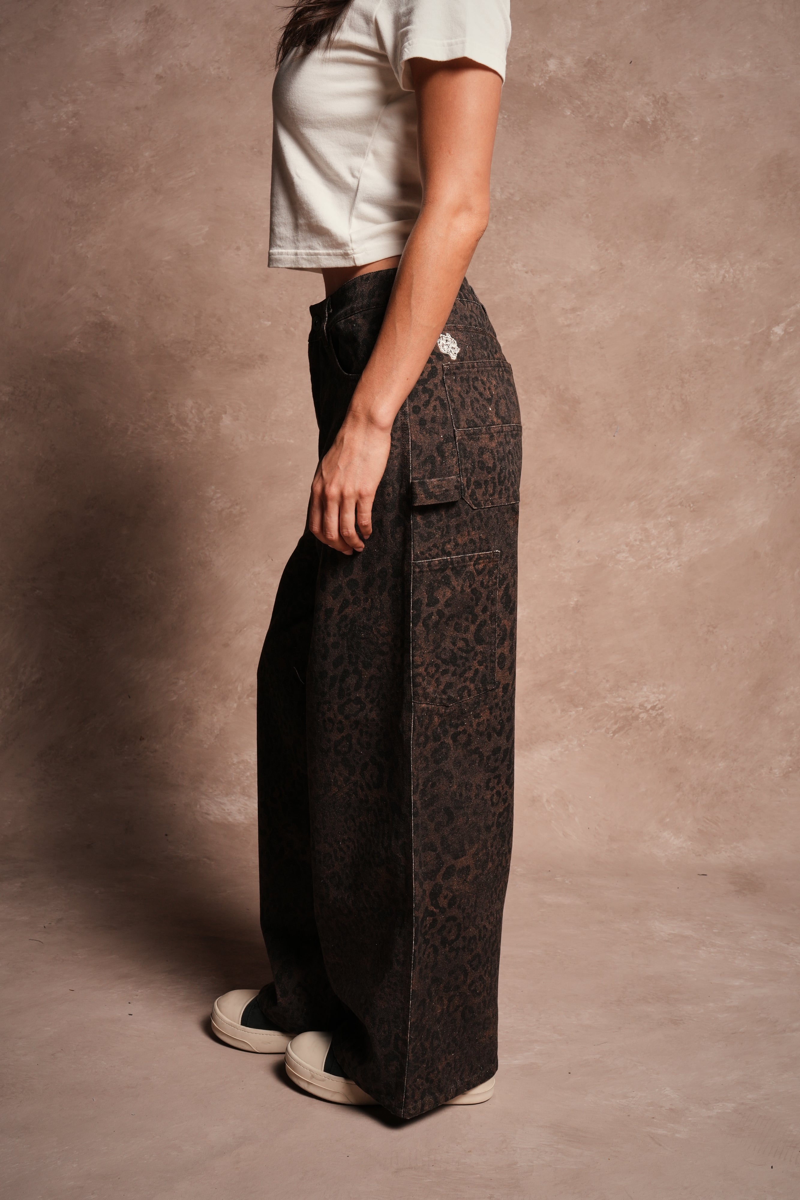 Wolves Chopper Wide Leg Carpenter Pant in Darc Brown Leopard