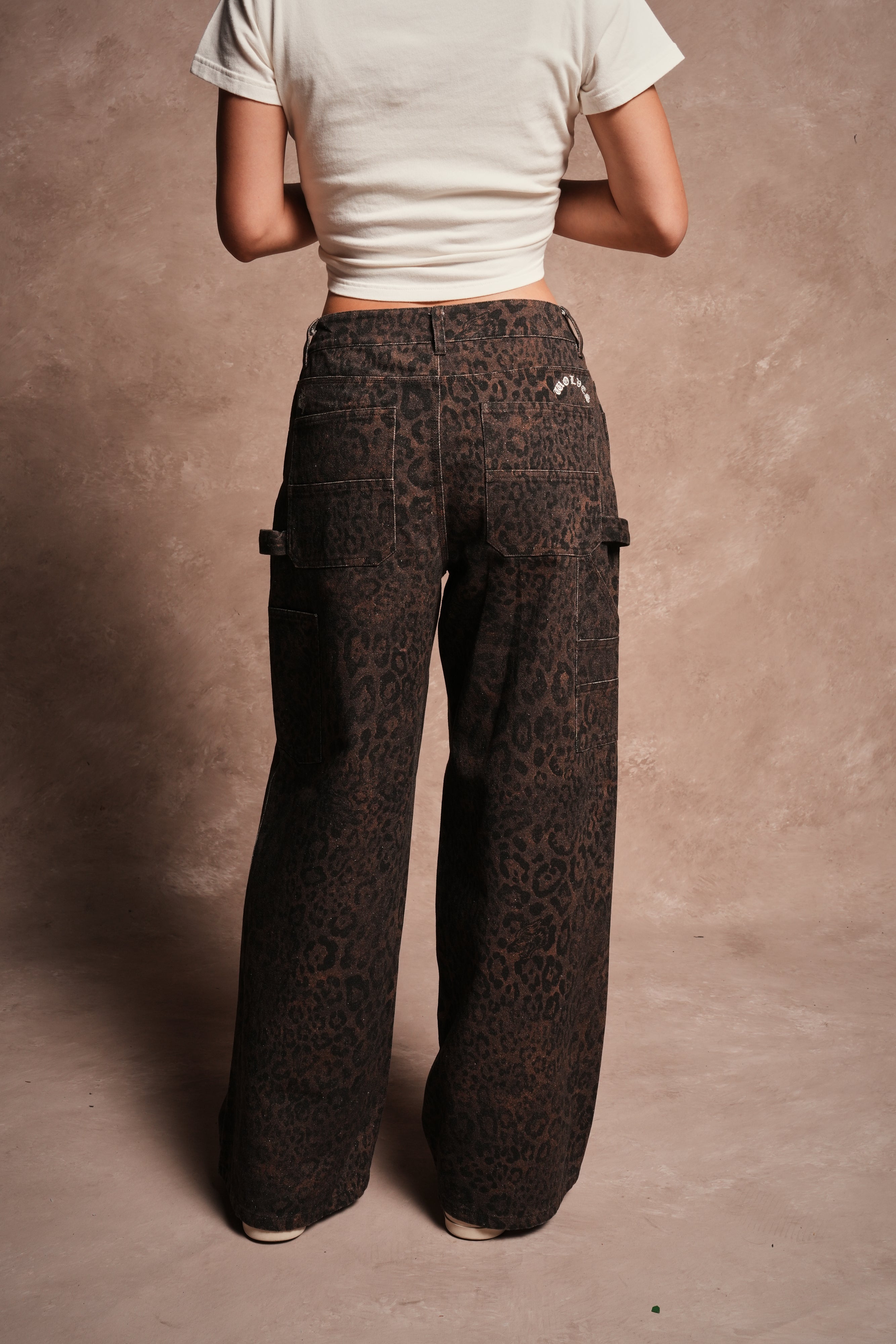 Wolves Chopper Wide Leg Carpenter Pant in Darc Brown Leopard