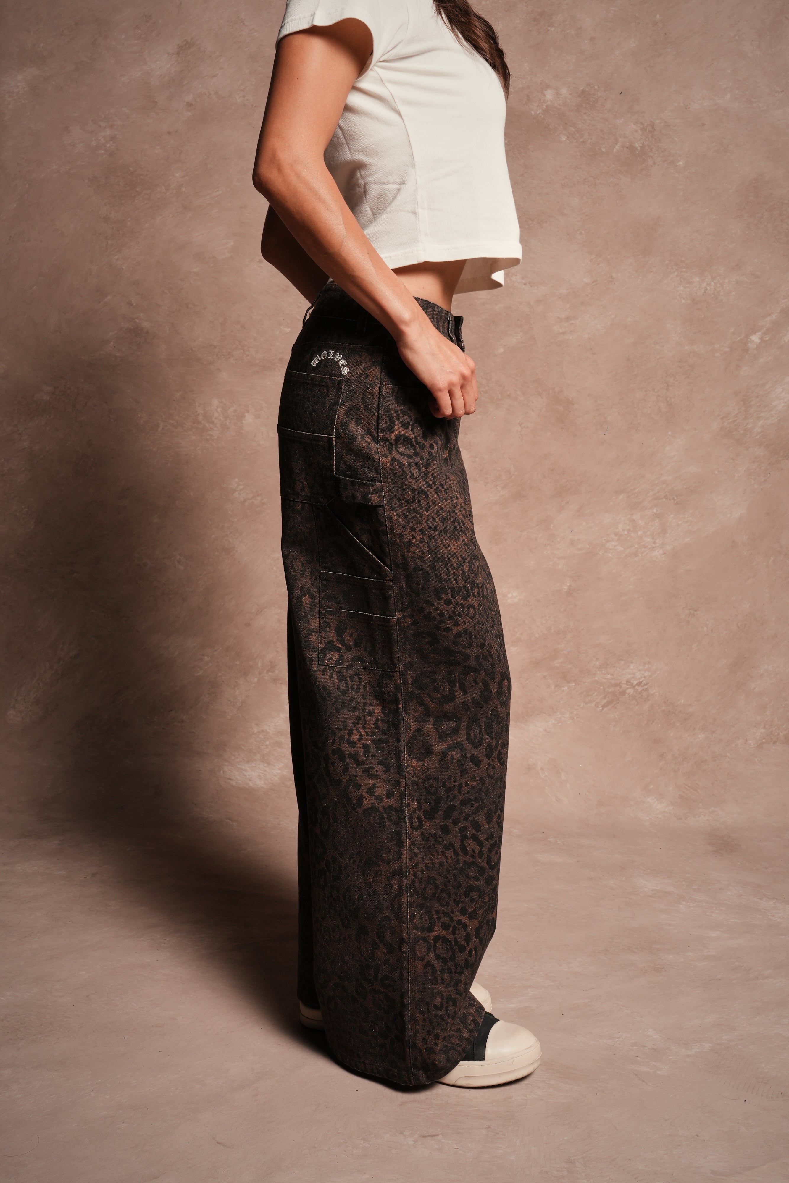 Wolves Chopper Wide Leg Carpenter Pant in Darc Brown Leopard