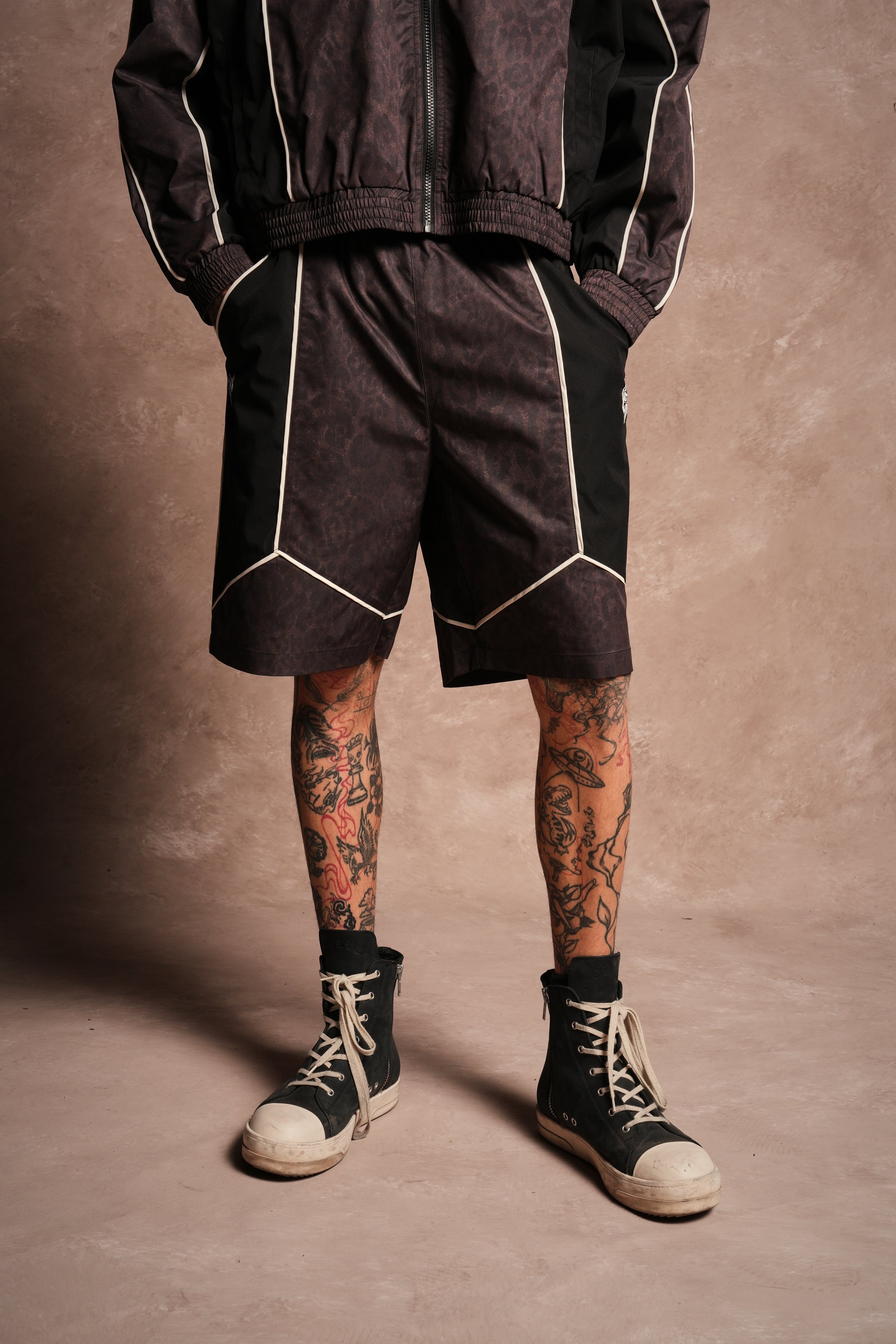 Dual Mens Quinn Track Short in Darc Brown Leopard