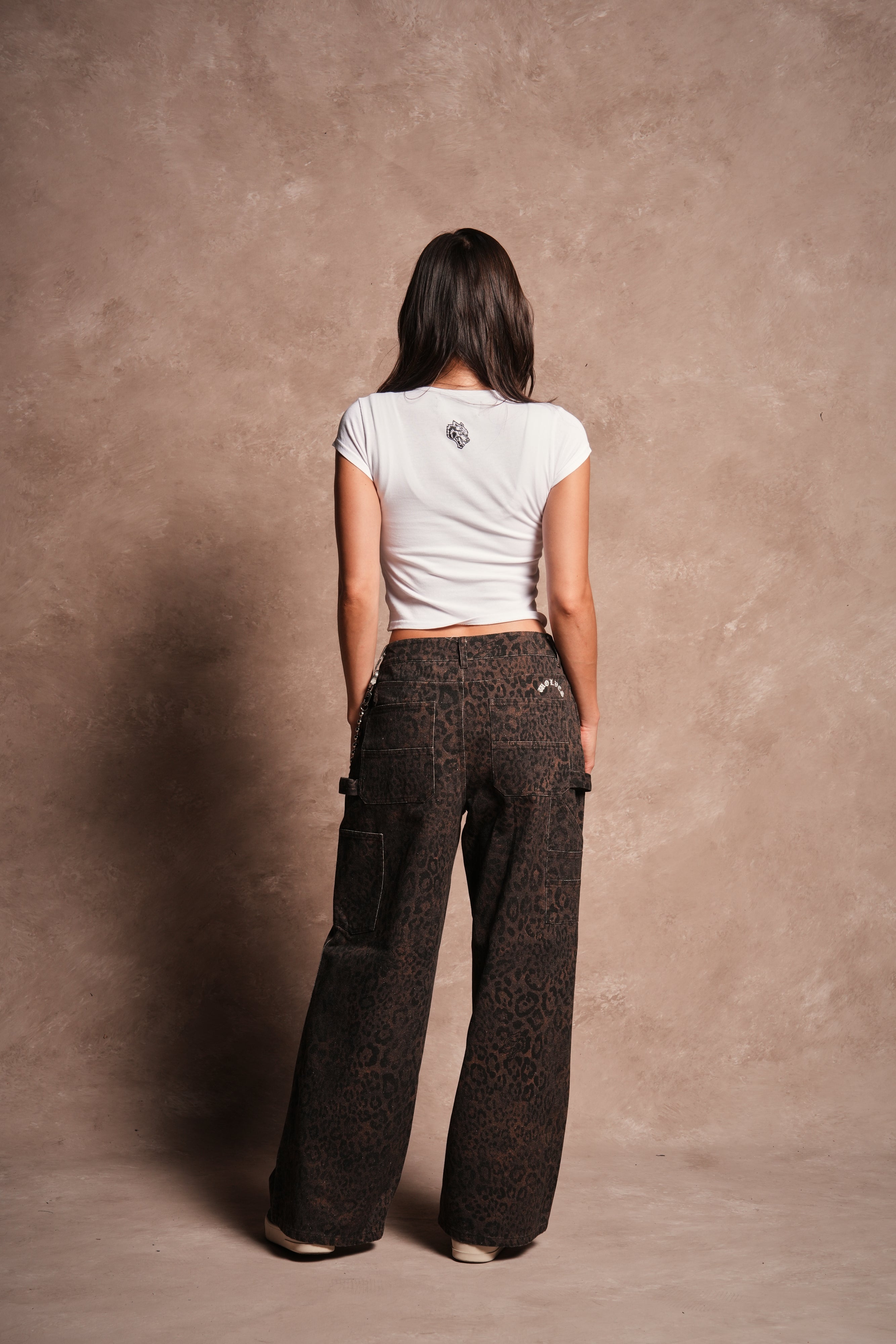Wolves Chopper Wide Leg Carpenter Pant in Darc Brown Leopard